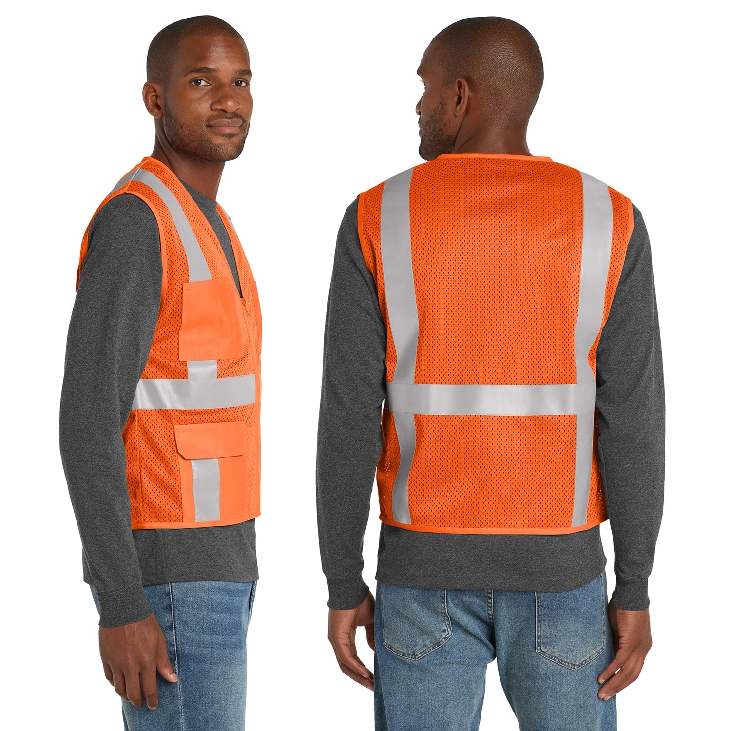 CornerStone Decorated ANSI 107 Class 2 Mesh SixPocket Zippered Vest