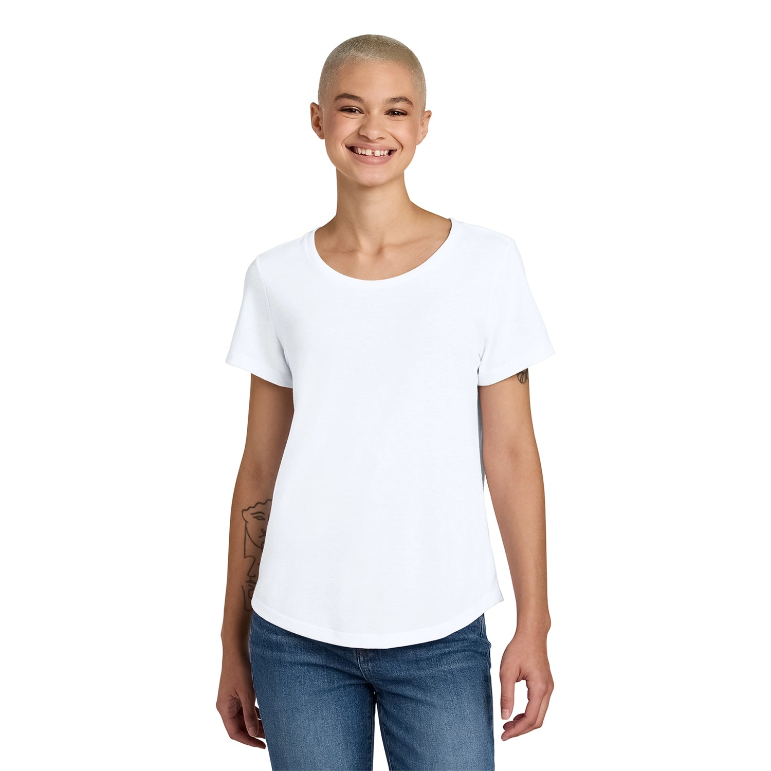 Allmade Women’s Relaxed Tri-Blend Scoop Neck Tee Embroidered - Bright White