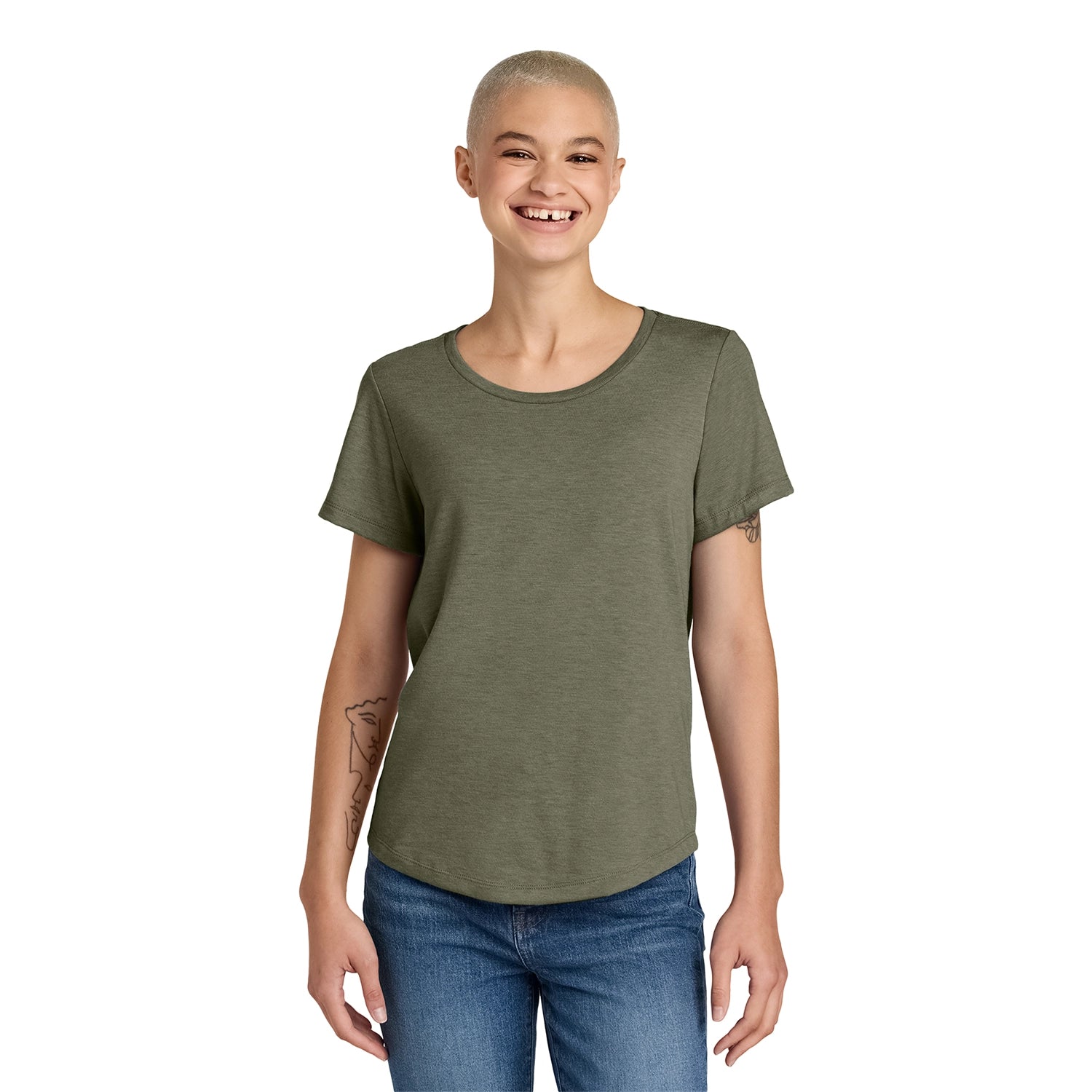 Allmade Women’s Relaxed Tri-Blend Scoop Neck Tee Embroidered - Olive You Green