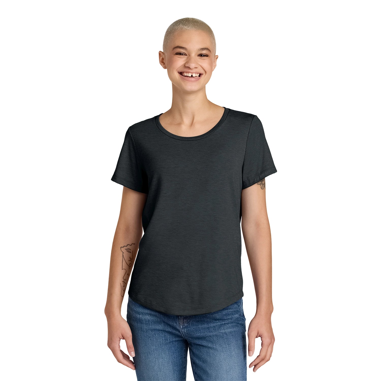 Allmade Women’s Relaxed Tri-Blend Scoop Neck Tee Embroidered - Space Black