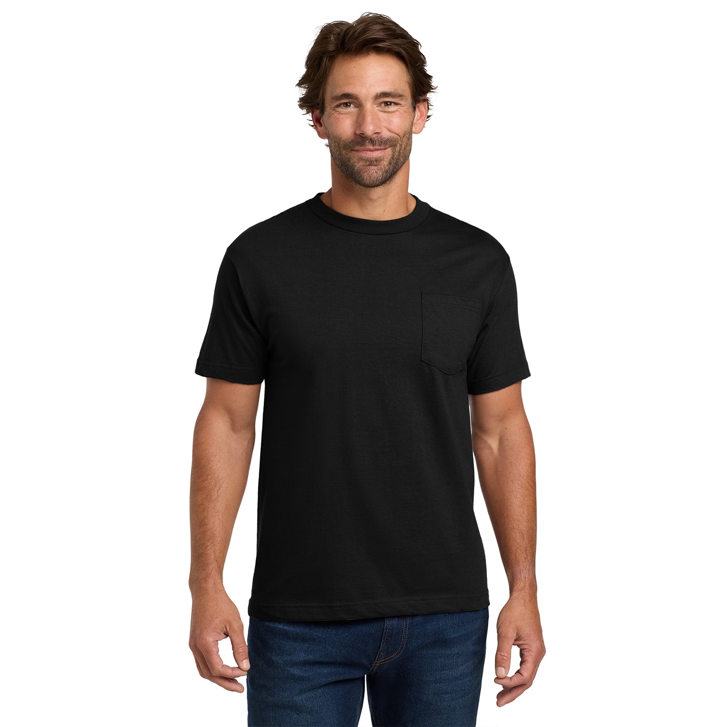 Hanes Beefy-T - 100% Cotton T-Shirt with Pocket Decorated - Black (PMS BLACK 6C)
