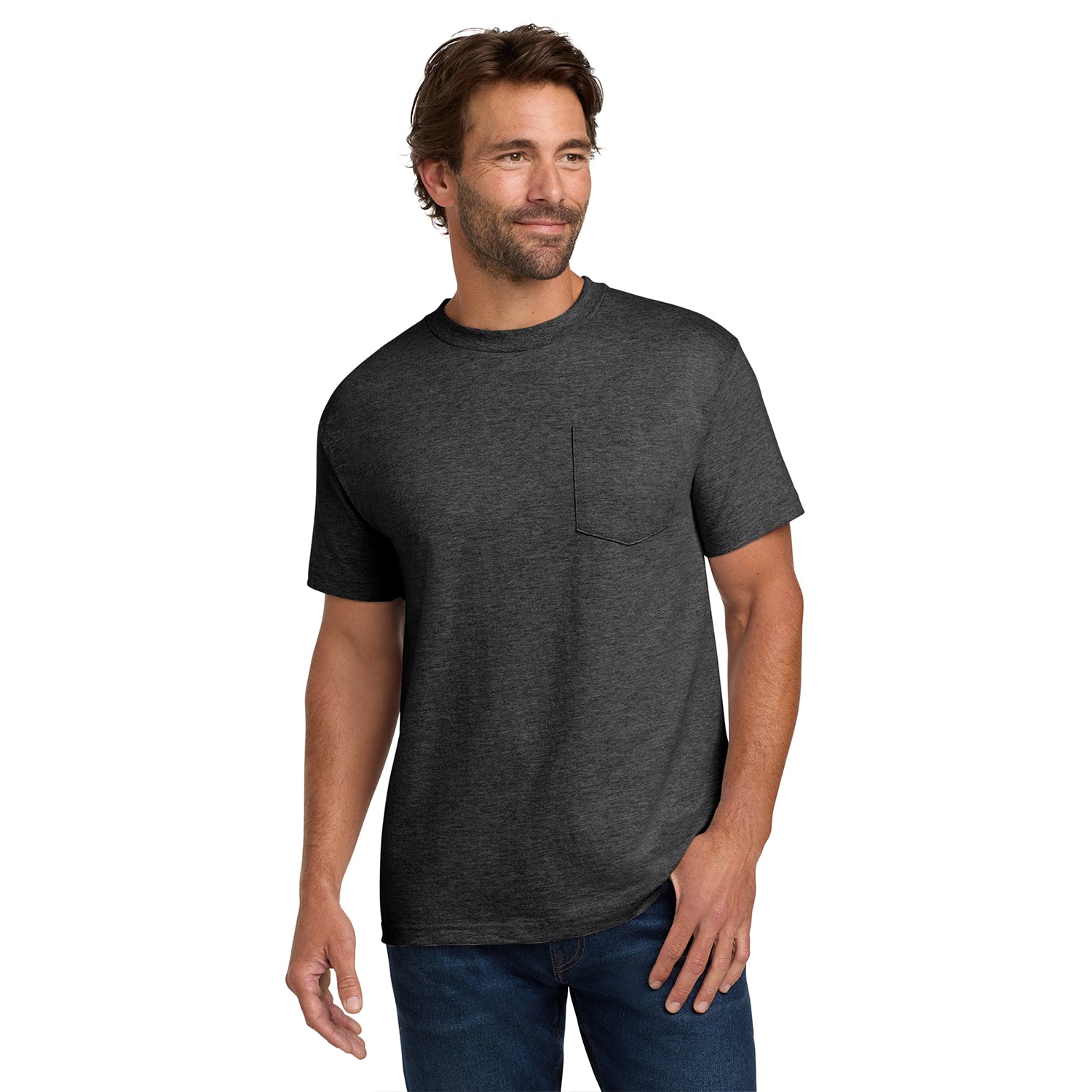 Hanes Beefy-T - 100% Cotton T-Shirt with Pocket Decorated - Charcoal Black Heather