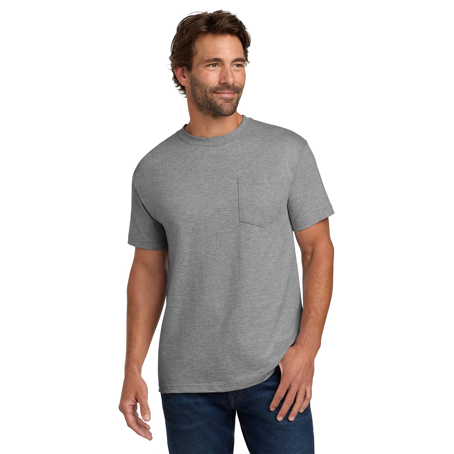 Hanes Beefy-T - 100% Cotton T-Shirt with Pocket Decorated - Light Steel Grey (PMS 656C)