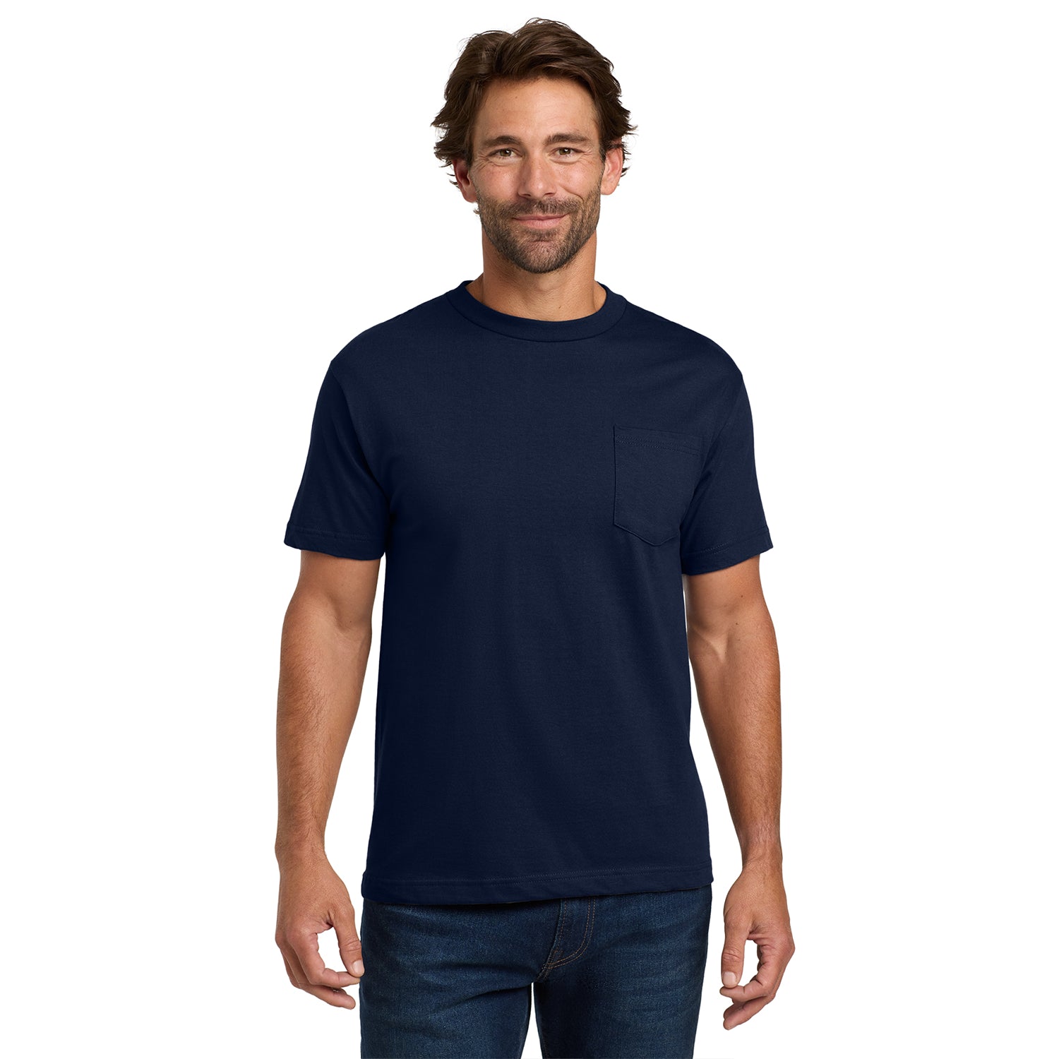 Hanes Beefy-T - 100% Cotton T-Shirt with Pocket Decorated - Navy Blue (PMS 289C)