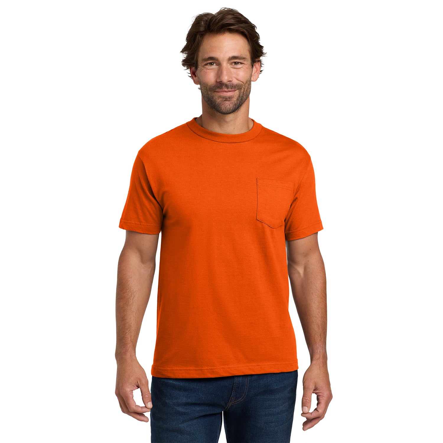 Hanes Beefy-T - 100% Cotton T-Shirt with Pocket Decorated - Orange (PMS 172C)