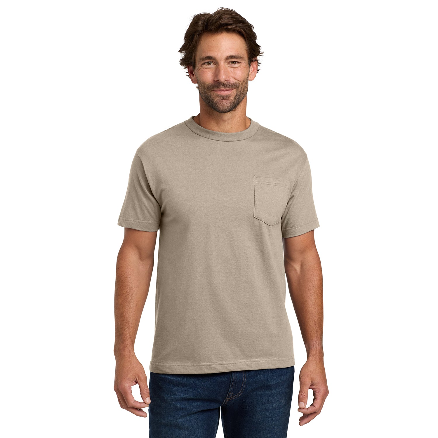Hanes Beefy-T - 100% Cotton T-Shirt with Pocket Decorated - Sand Beige (PMS WARM GRAY 3C)