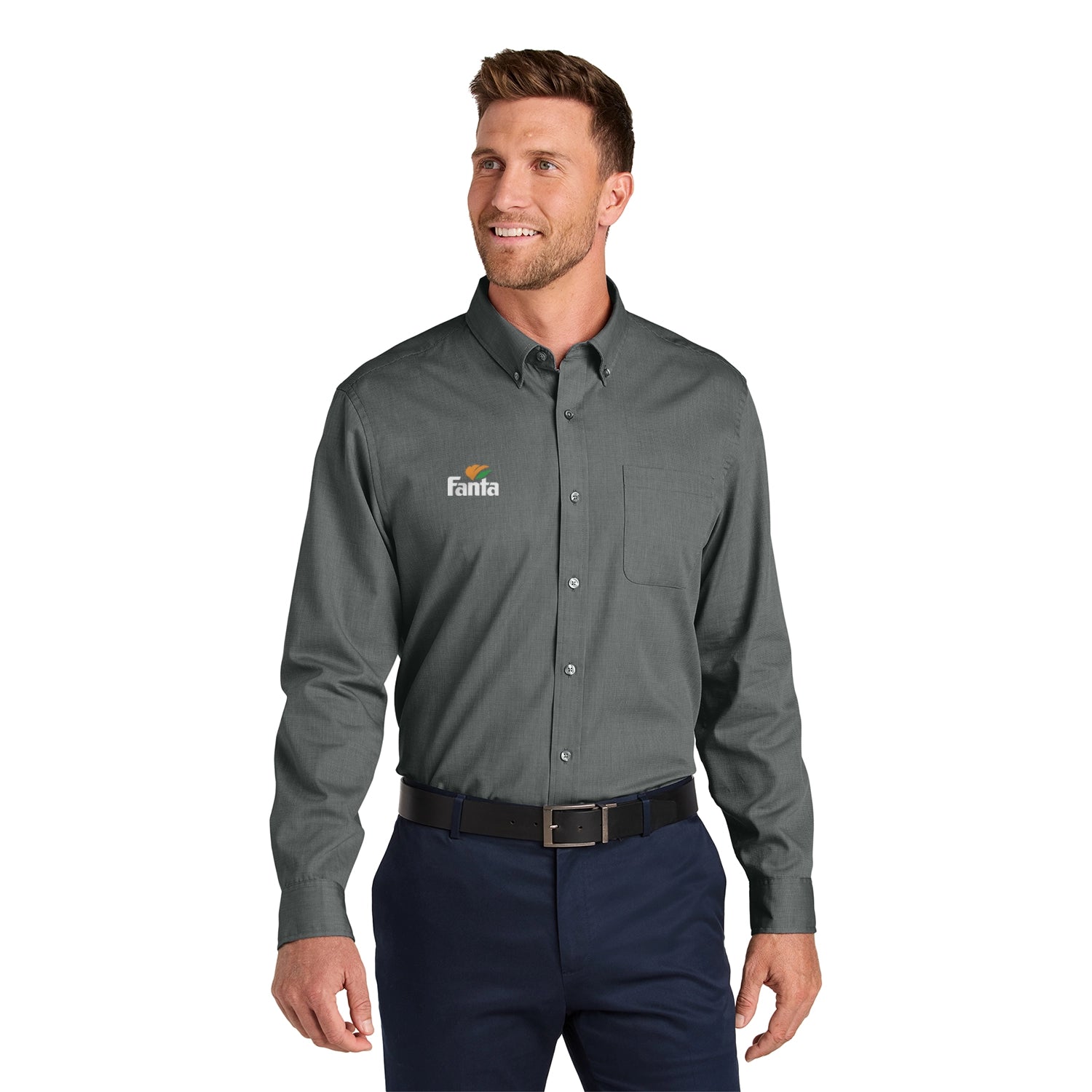 Port Authority Long Sleeve Nailhead Easy Care Shirt Embroidered - Deep Black