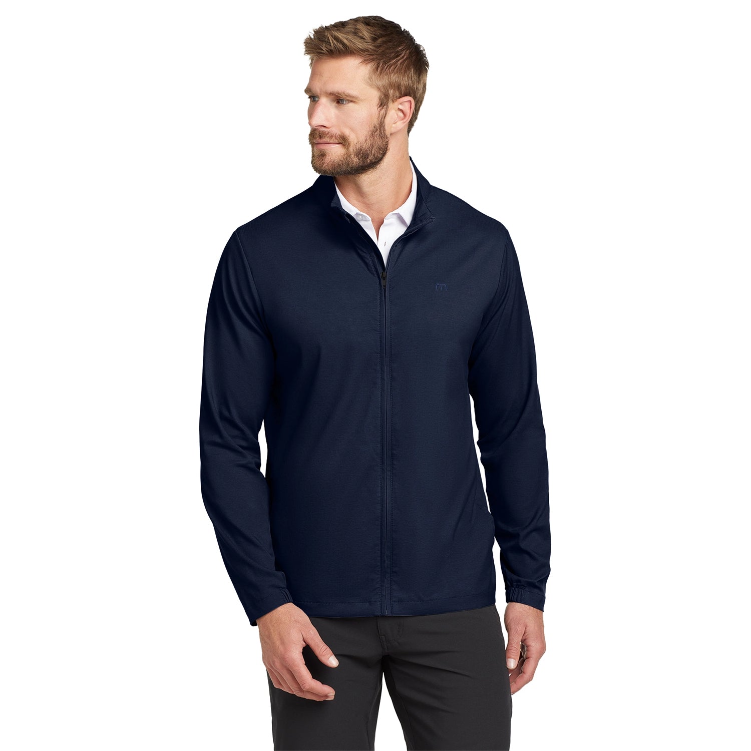 TravisMathew Surfside Full-Zip Embroidered Jacket - Vintage Indigo Blue/Black