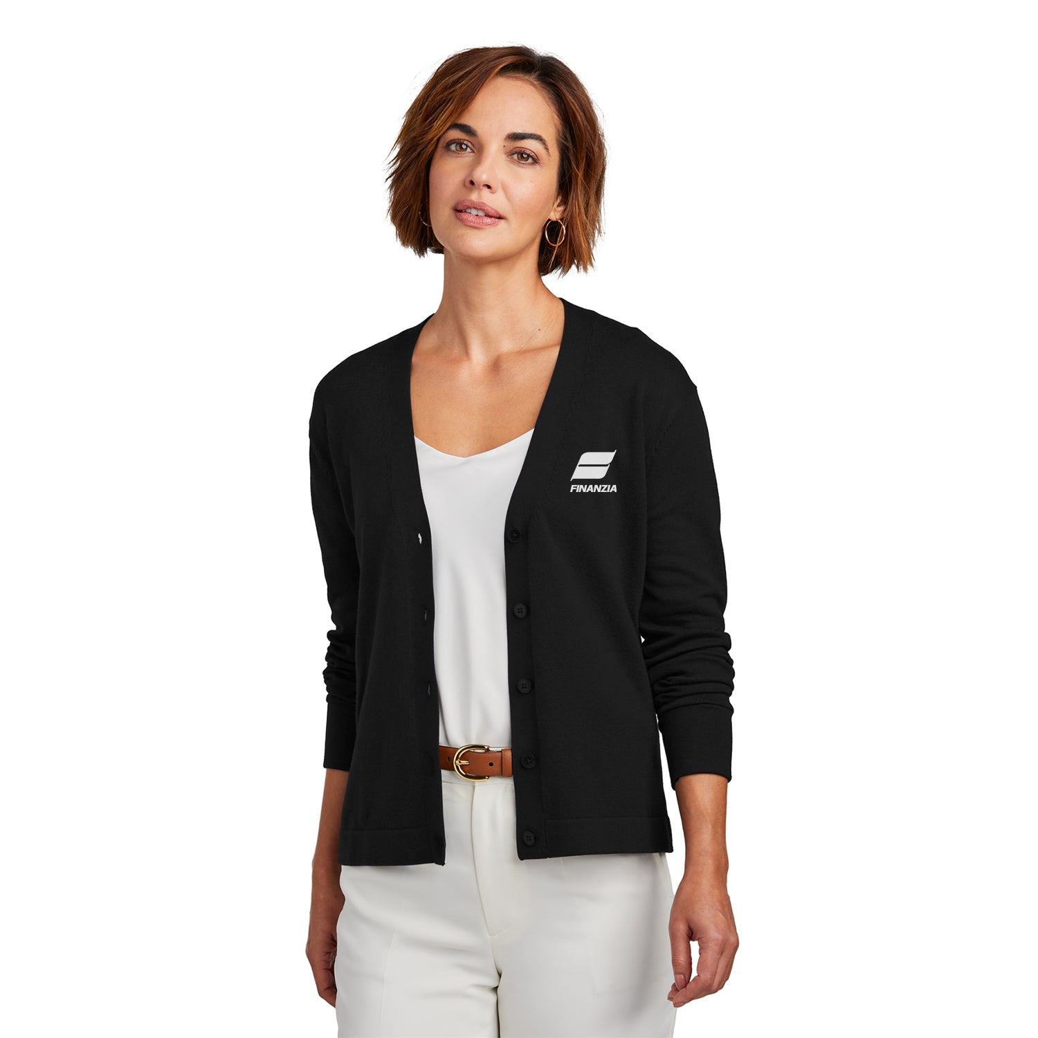 Brooks Brothers Women’s Cotton Stretch Cardigan Sweater Embroidered - Deep Black