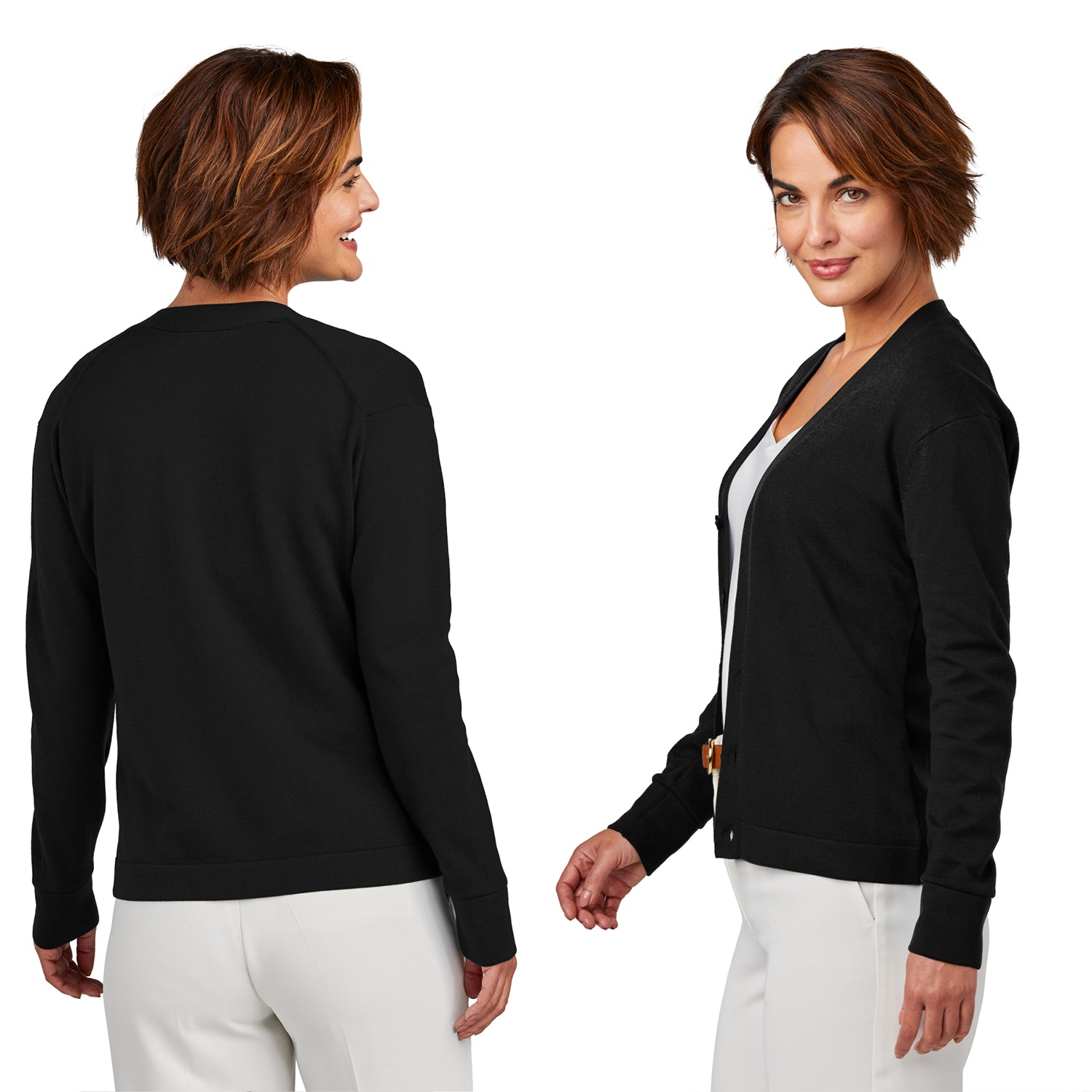 Brooks Brothers Women’s Cotton Stretch Cardigan Sweater Embroidered - Light Shadow Grey Heather