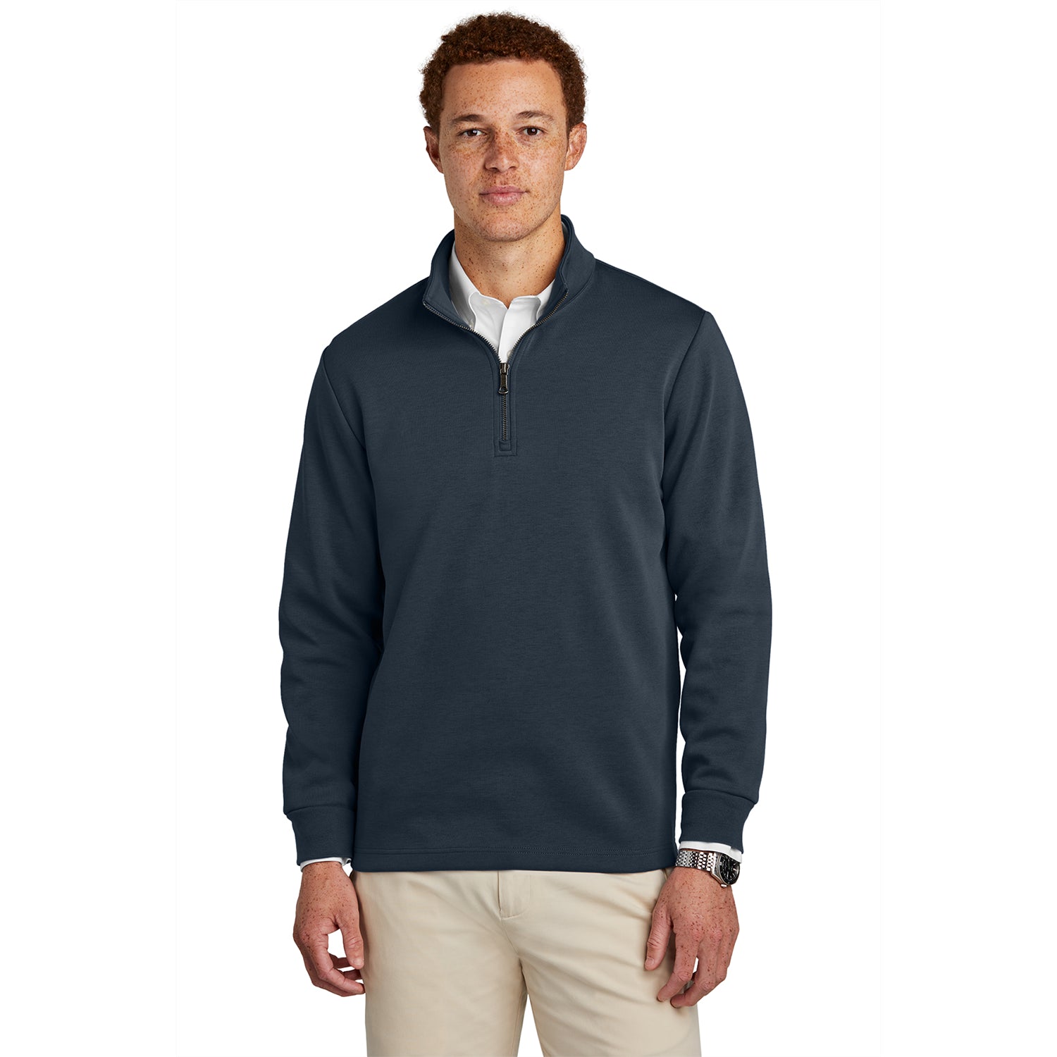 Brooks Brothers Double-Knit 1/4-Zip Embroidered - Night Navy Blue