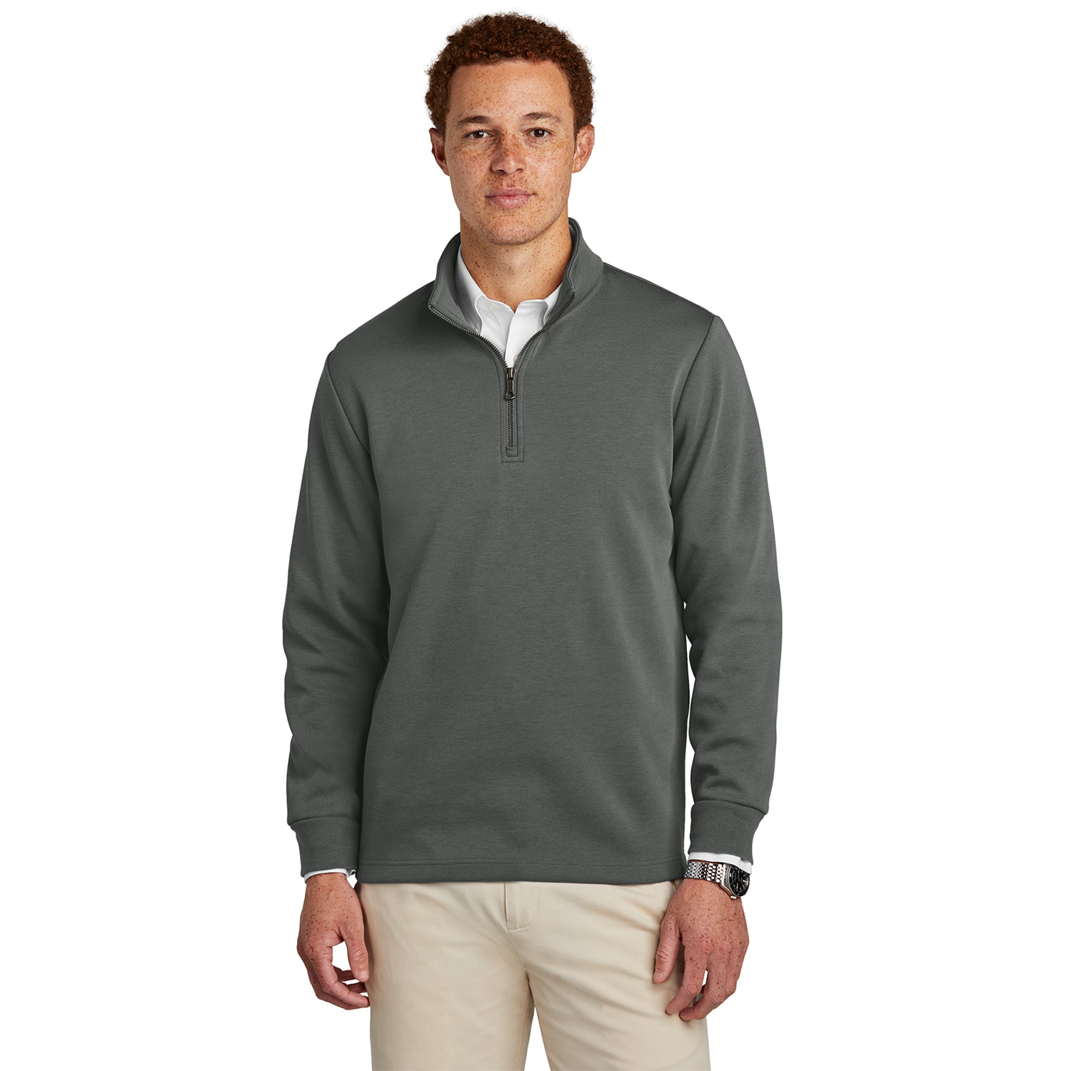 Brooks Brothers Double-Knit 1/4-Zip Embroidered - Windsor Grey