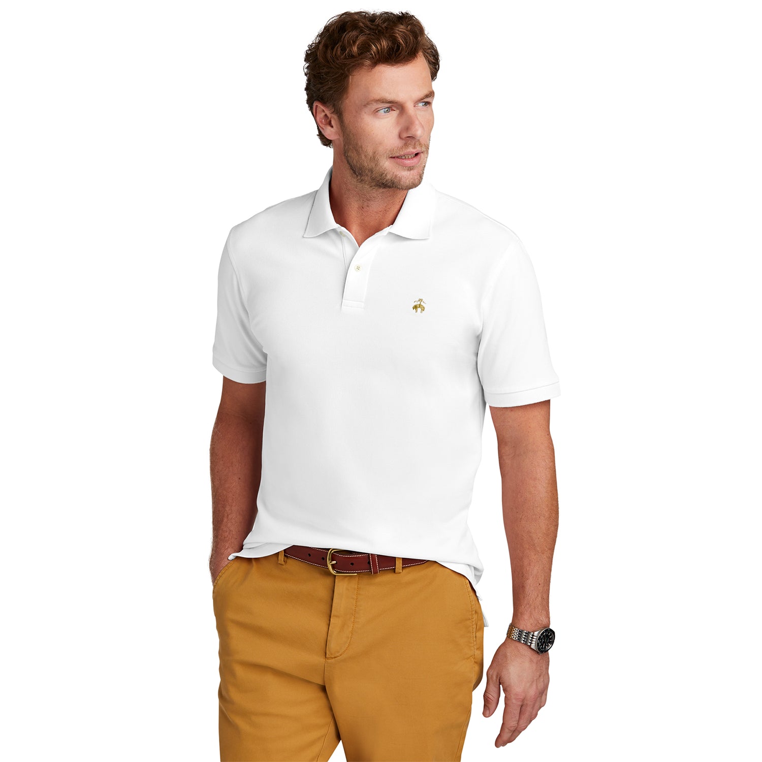 Brooks Brothers Pima Cotton Pique Embroidered Polo - White