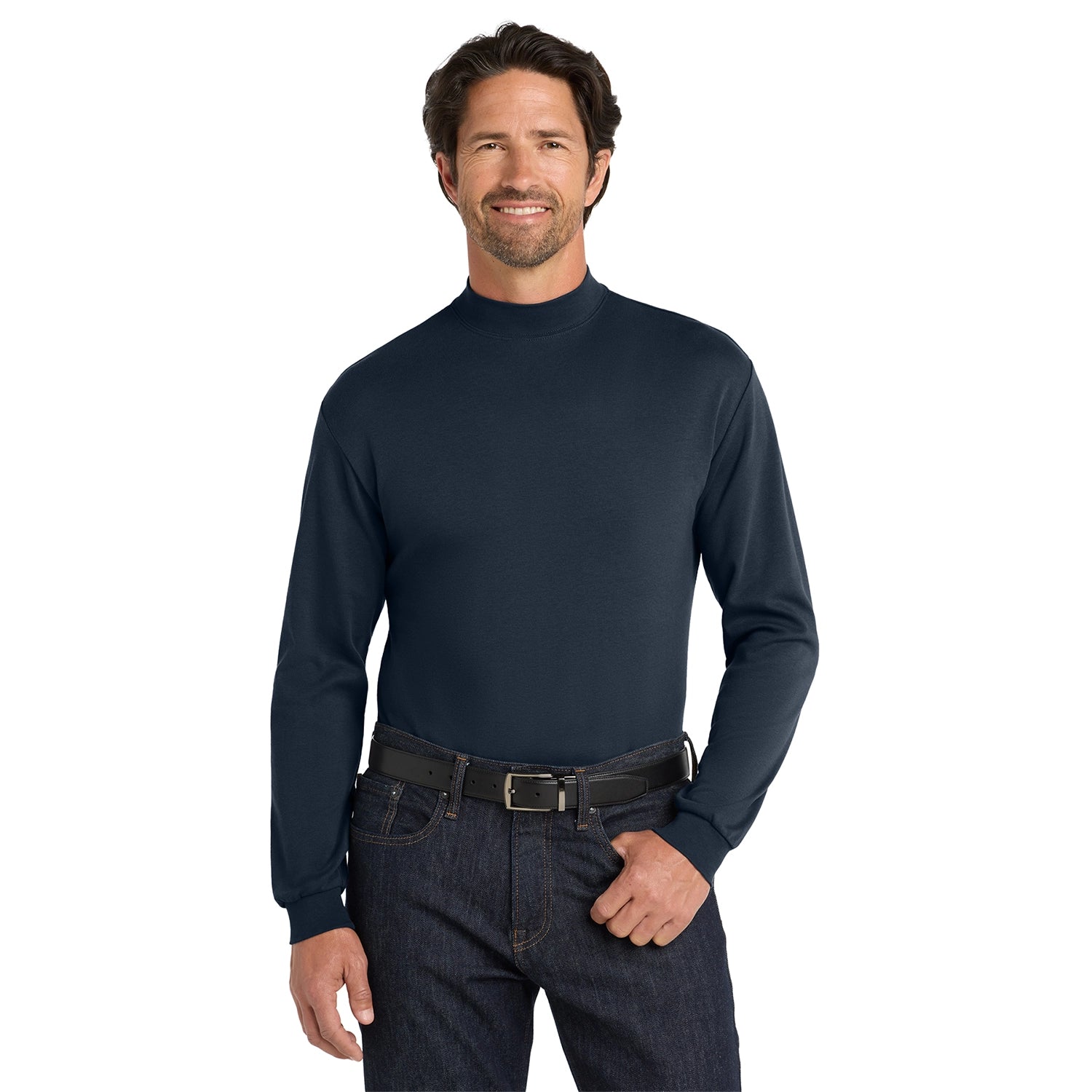Port Authority Interlock Knit Mock Turtleneck Embroidered - Navy Blue (PMS 533C)