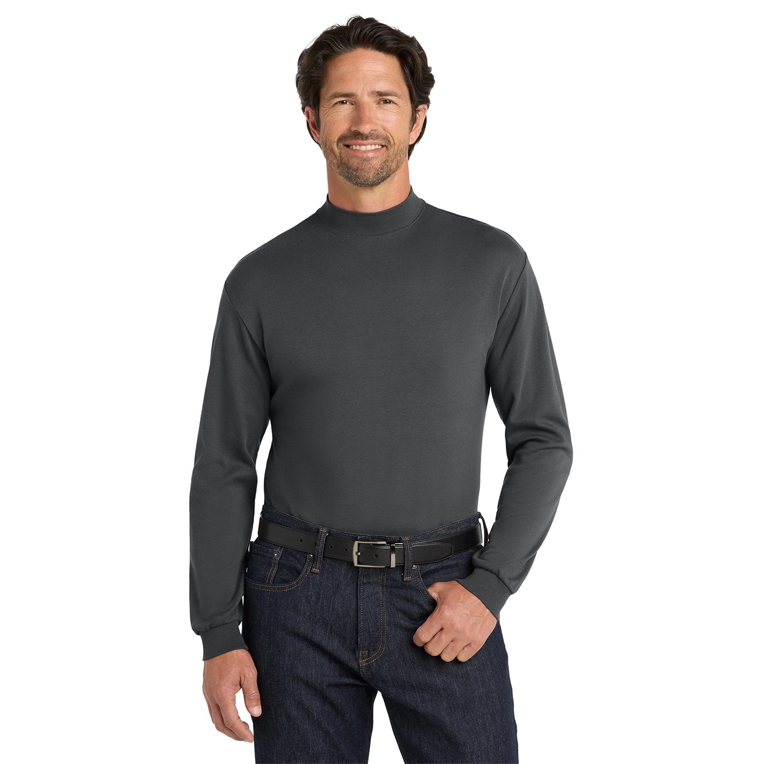 Port Authority Interlock Knit Mock Turtleneck Embroidered - Steel Grey (PMS 7540C)