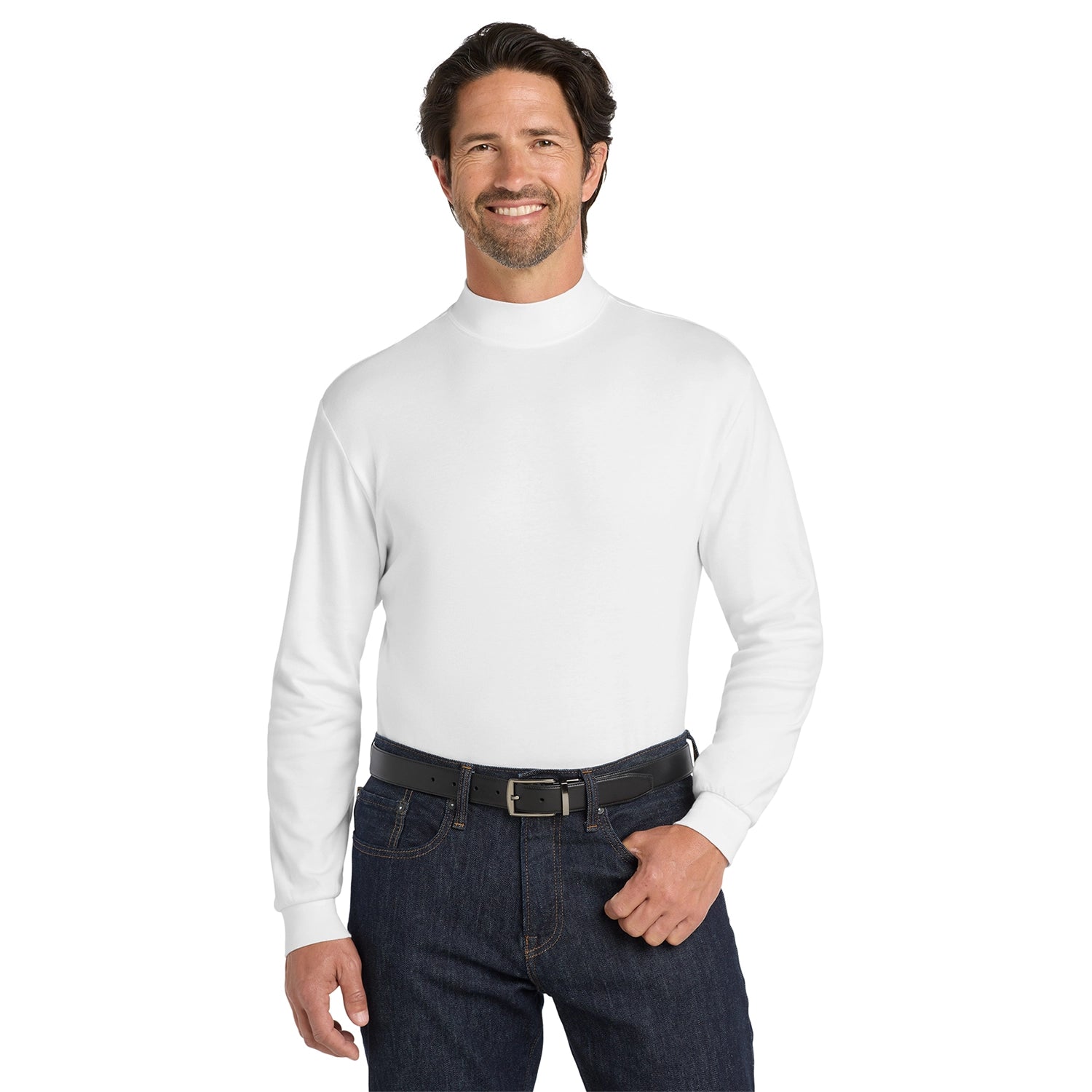 Port Authority Interlock Knit Mock Turtleneck Embroidered - White