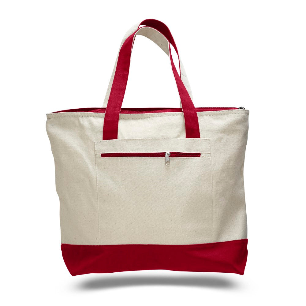 Zipper Tote Bag with Color Handles Decorated