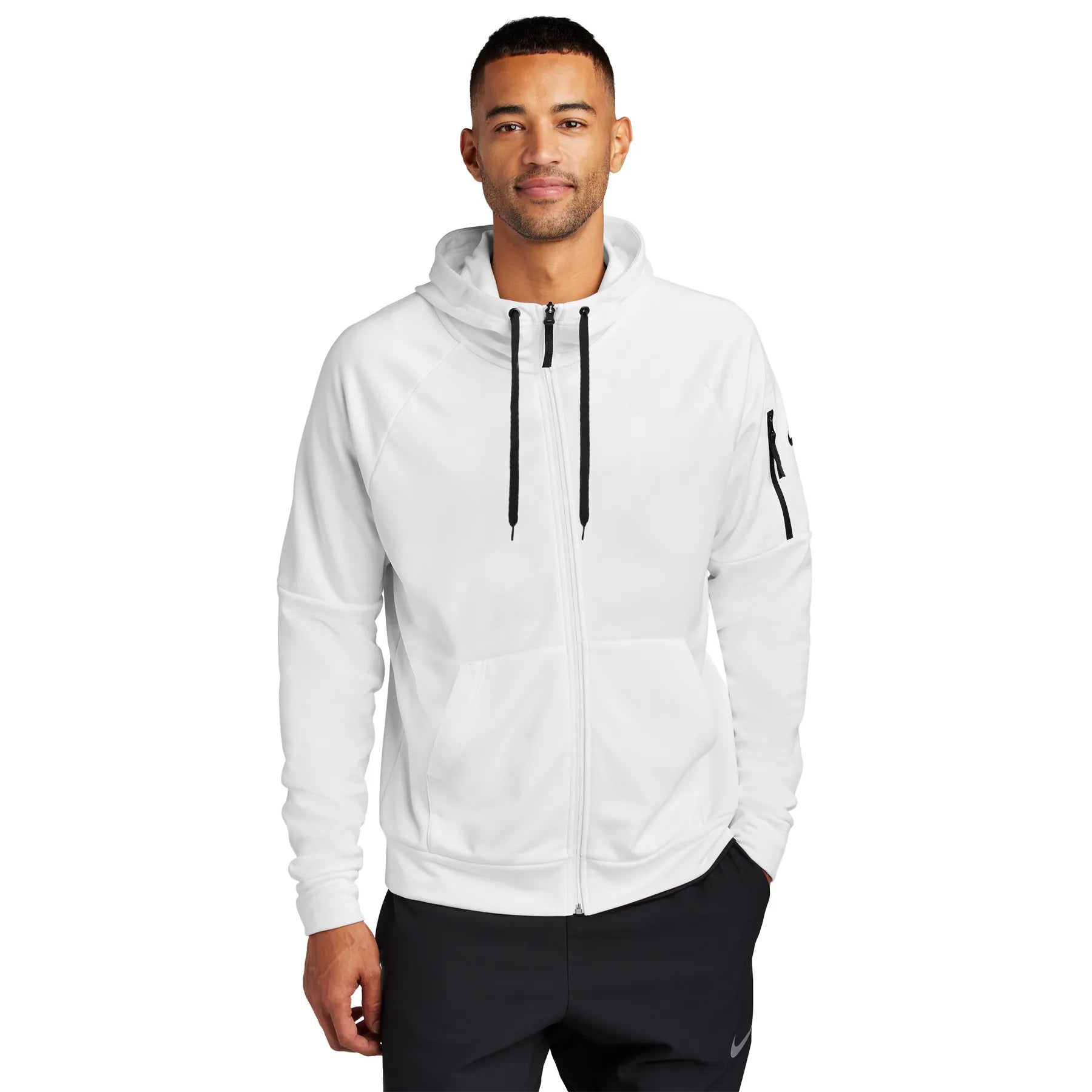 Nike Therma-FIT Pocket Full-Zip Fleece Embroidered Hoodie - White