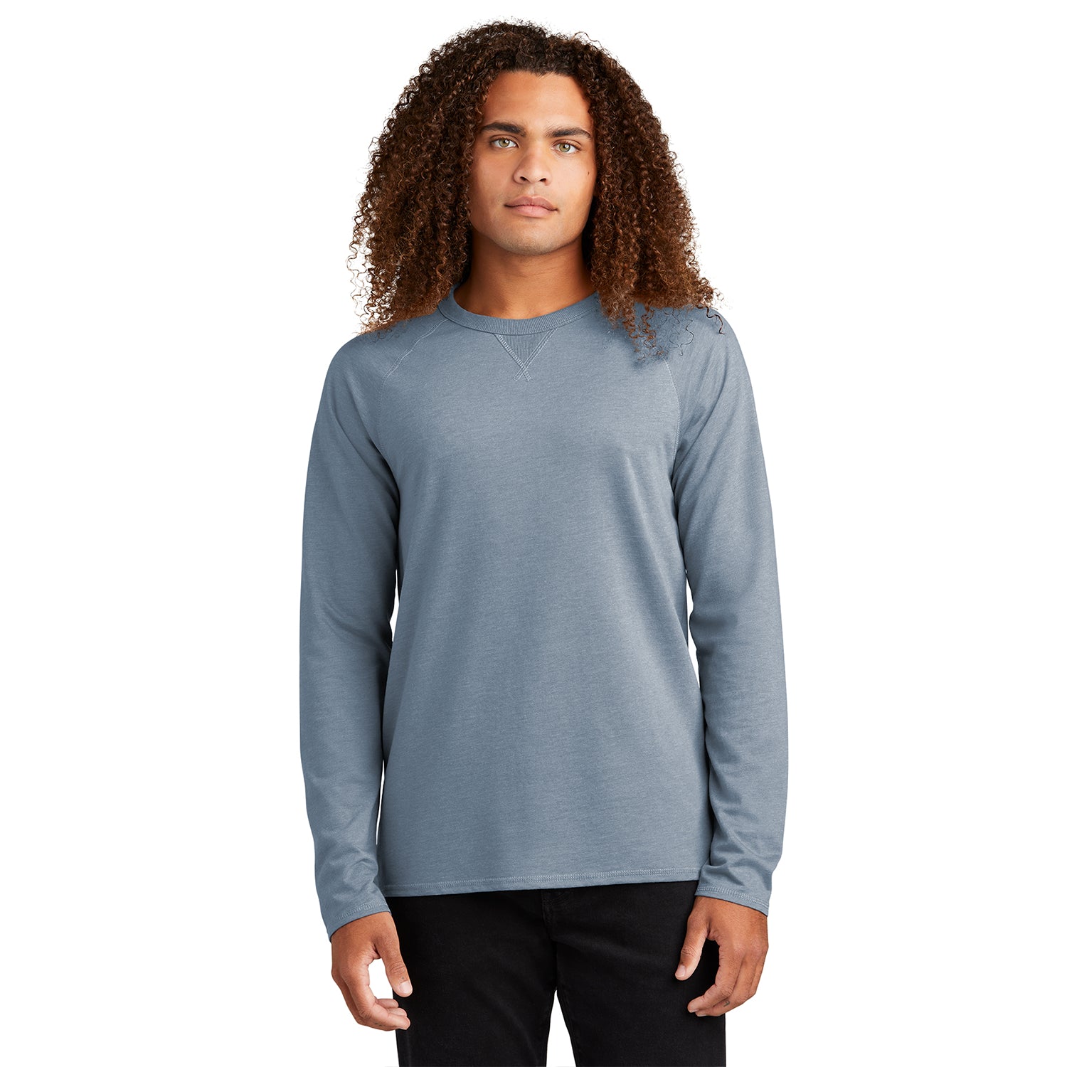 District Featherweight French Terry Long Sleeve Crewneck Decorated - Flint Blue Heather