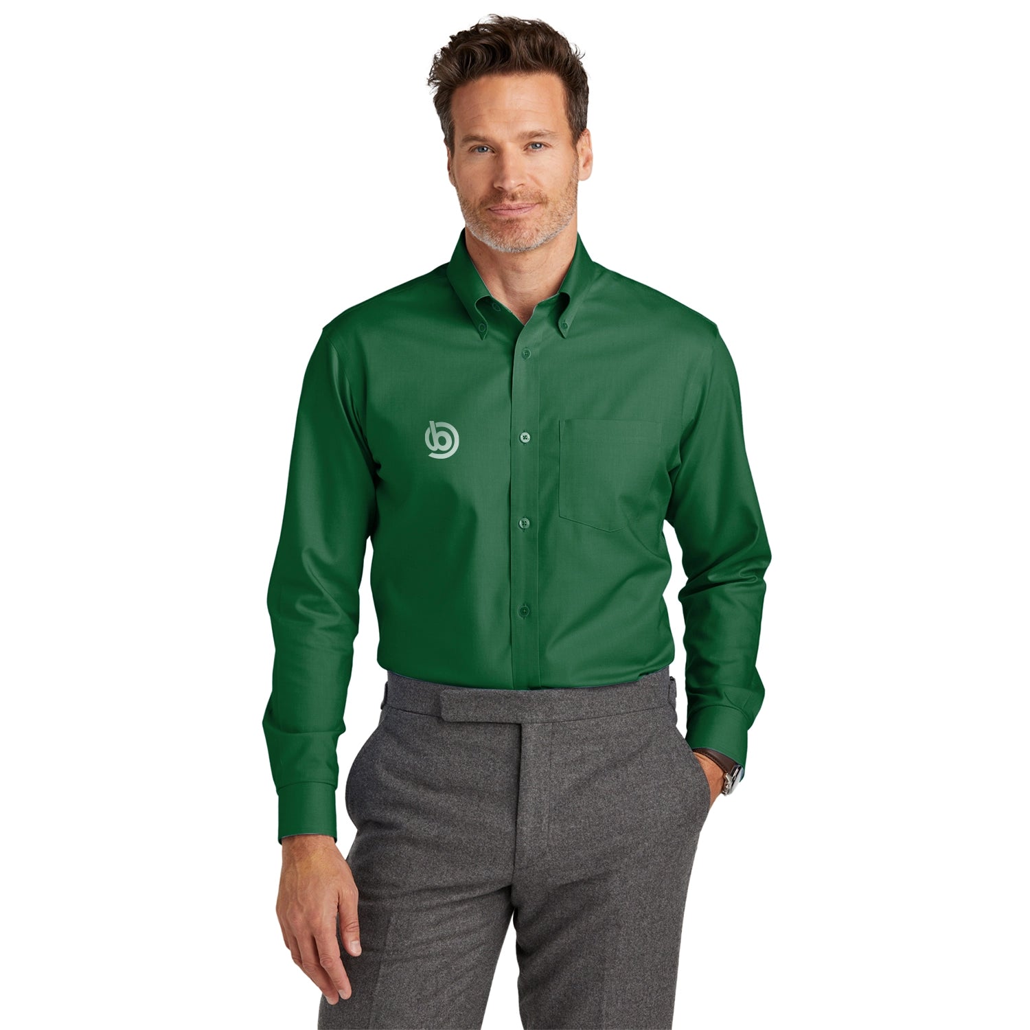 Brooks Brothers Wrinkle-Free Stretch Nailhead Shirt Embroidered - Club Green