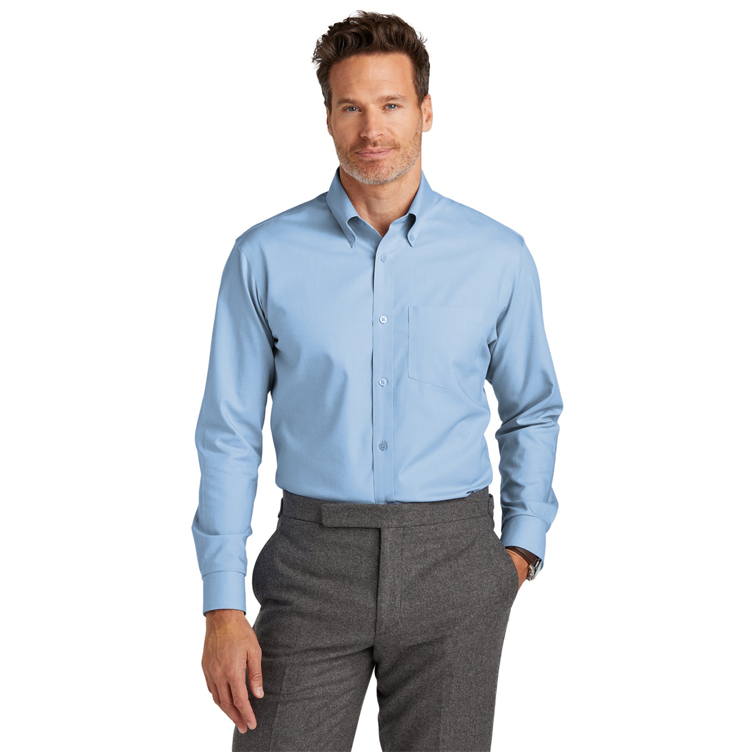 Brooks Brothers Wrinkle-Free Stretch Nailhead Shirt Embroidered - Newport Blue (PMS 7681C)