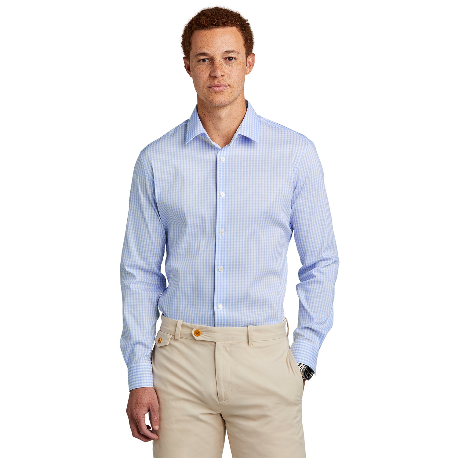 Brooks Brothers Tech Stretch Patterned Shirt Embroidered - Newport Blue/Pearl Pink Fine Check