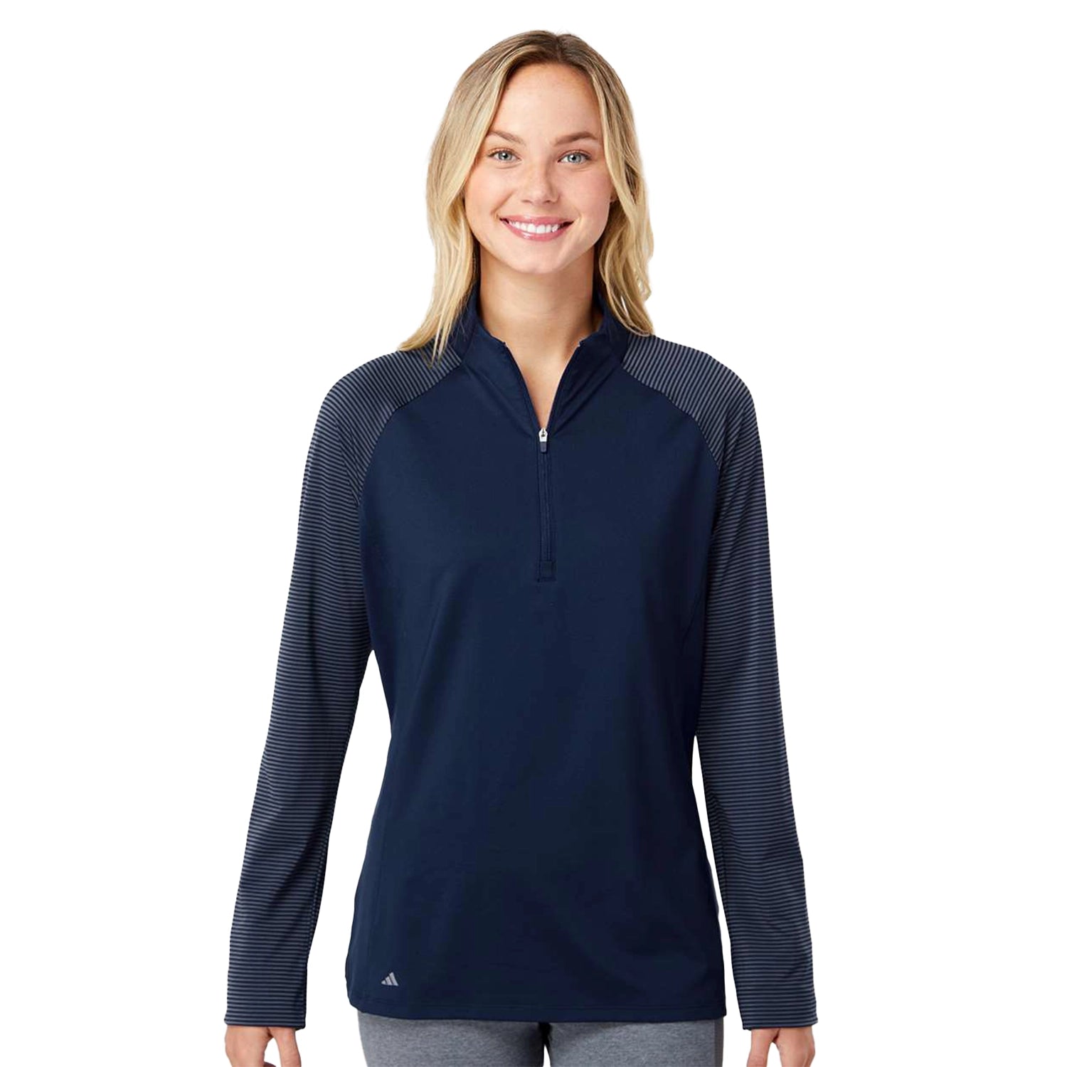 Adidas - Women's Stripe Block Quarter-Zip Pullover Embroidered