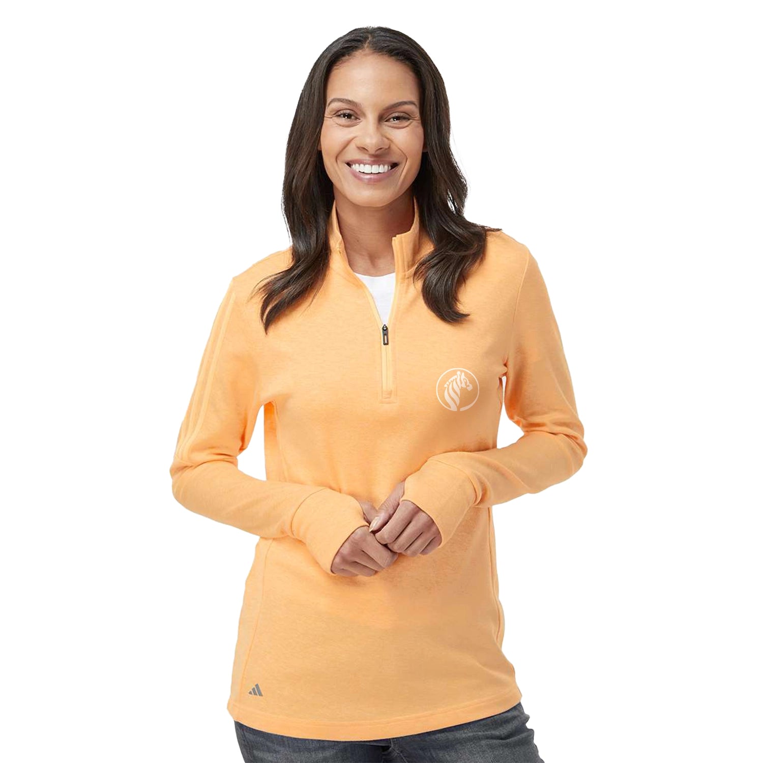 Adidas Women's 3-Stripes Quarter-Zip Sweater Embroidered - Acid Orange Melange