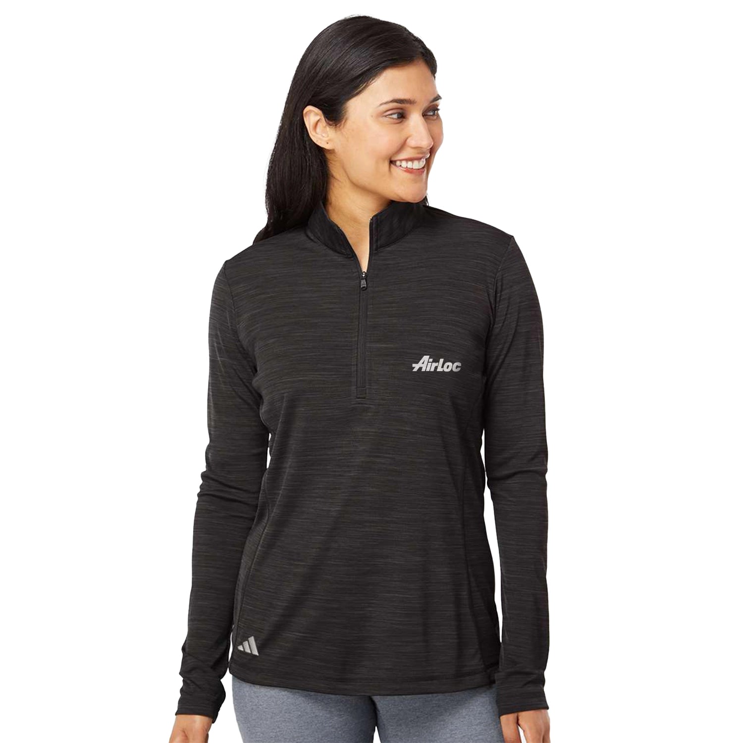 Adidas Women's Lightweight Mélange Quarter-Zip Pullover Embroidered - Black Melange