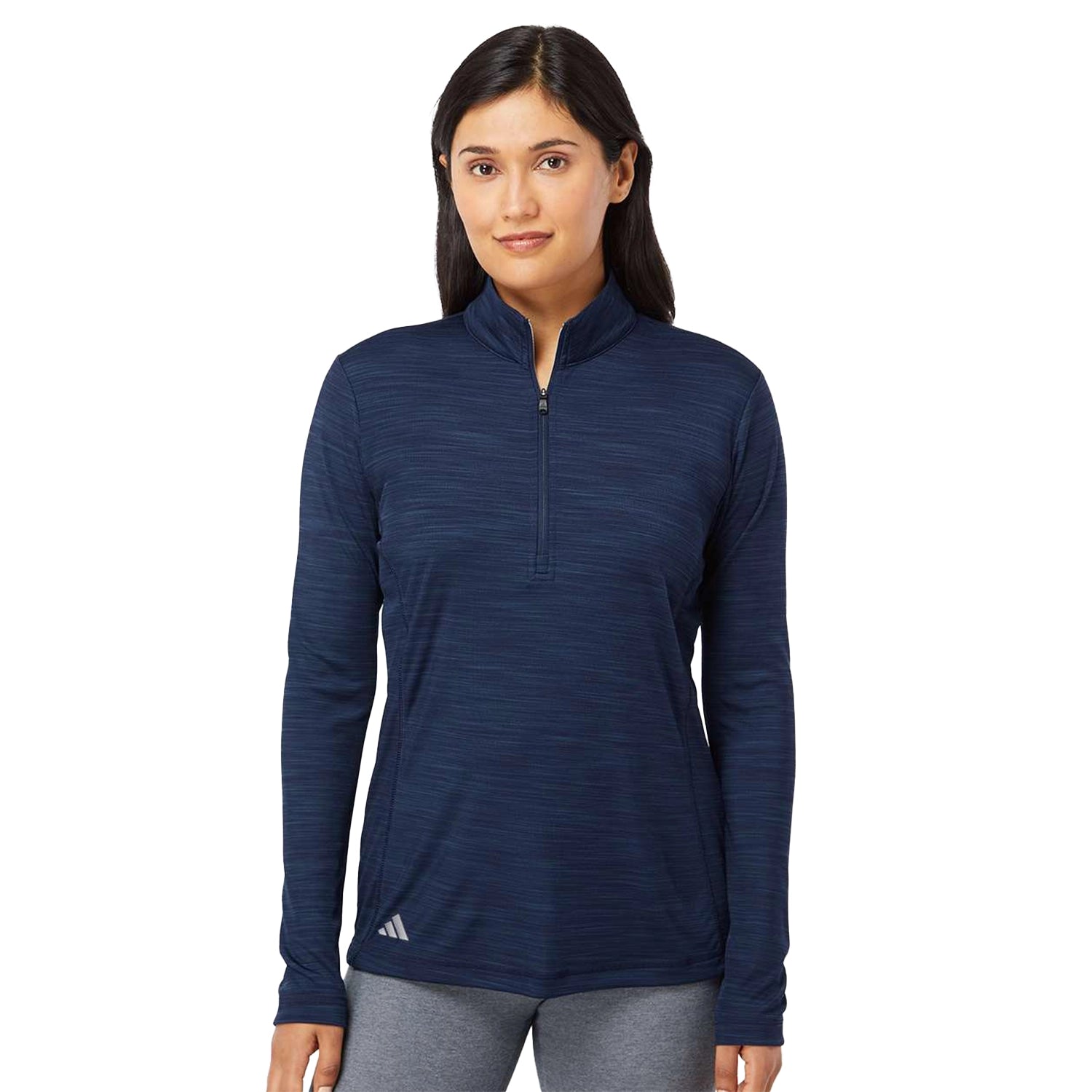 Adidas Women's Lightweight Mélange Quarter-Zip Pullover Embroidered - Collegiate Navy Blue Melange
