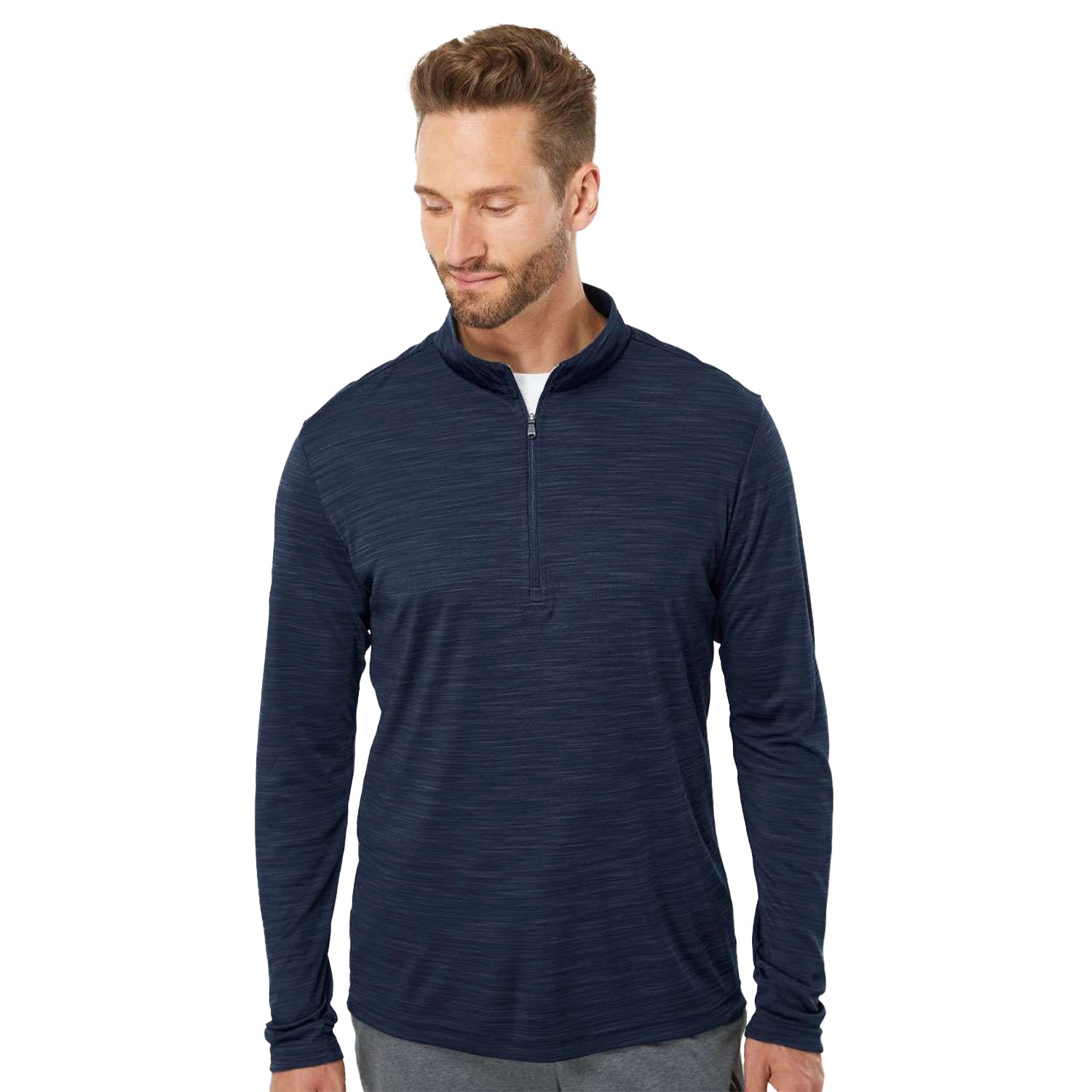 Adidas Adidas Lightweight Mélange Quarter-Zip Pullover Embroidered - Collegiate Navy Blue Melange