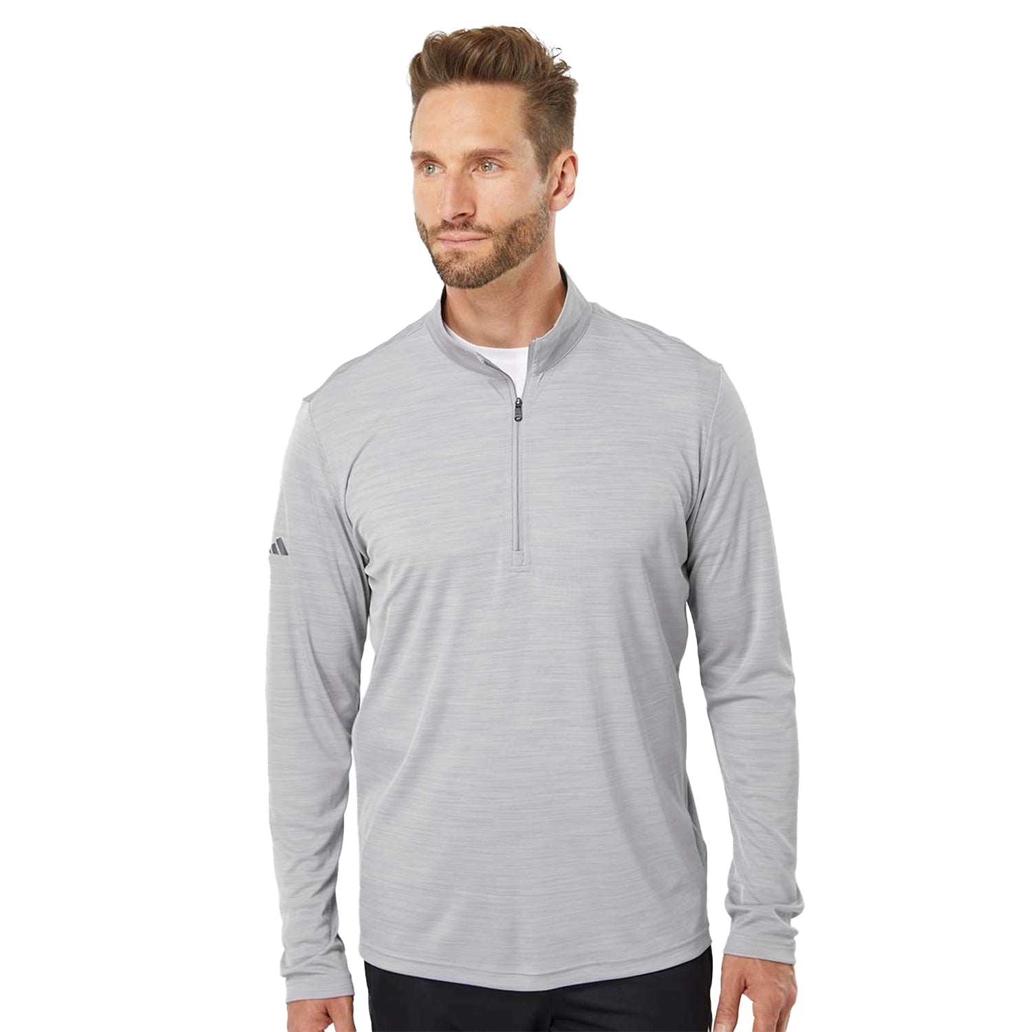 Adidas Adidas Lightweight Mélange Quarter-Zip Pullover Embroidered - Mid Grey Melange