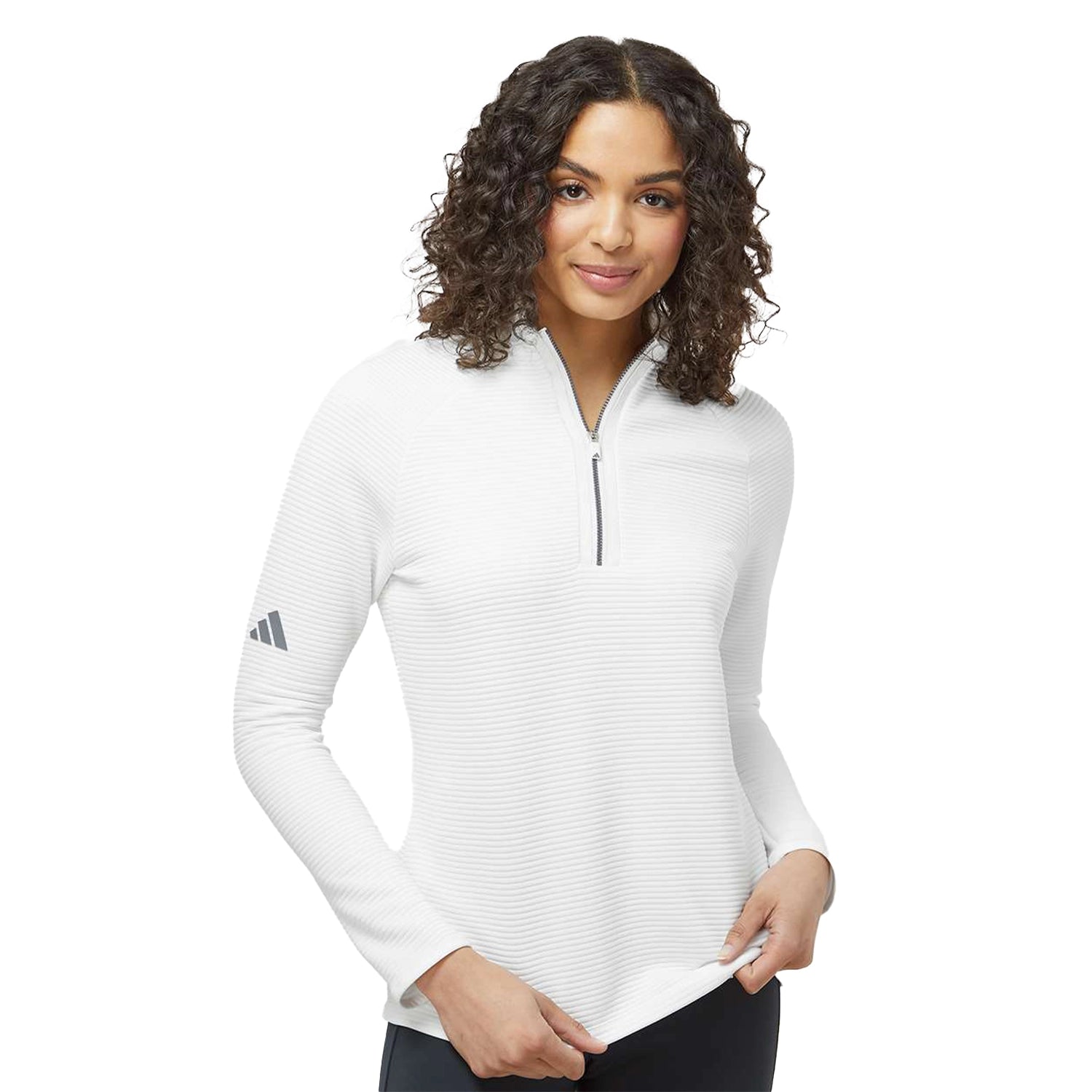 Adidas Women's Spacer Quarter-Zip Pullover Embroidered - Core White