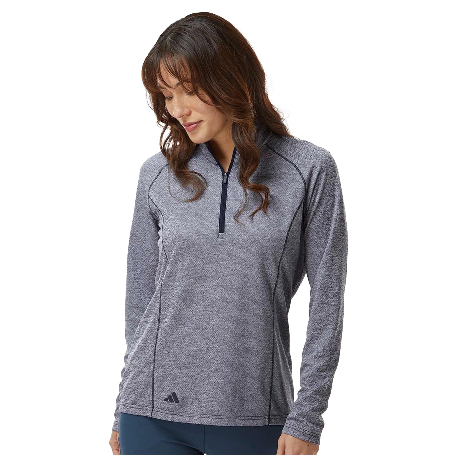 Adidas Women's Space Dyed Quarter-Zip Pullover Embroidered - Collegiate Navy Blue Melange