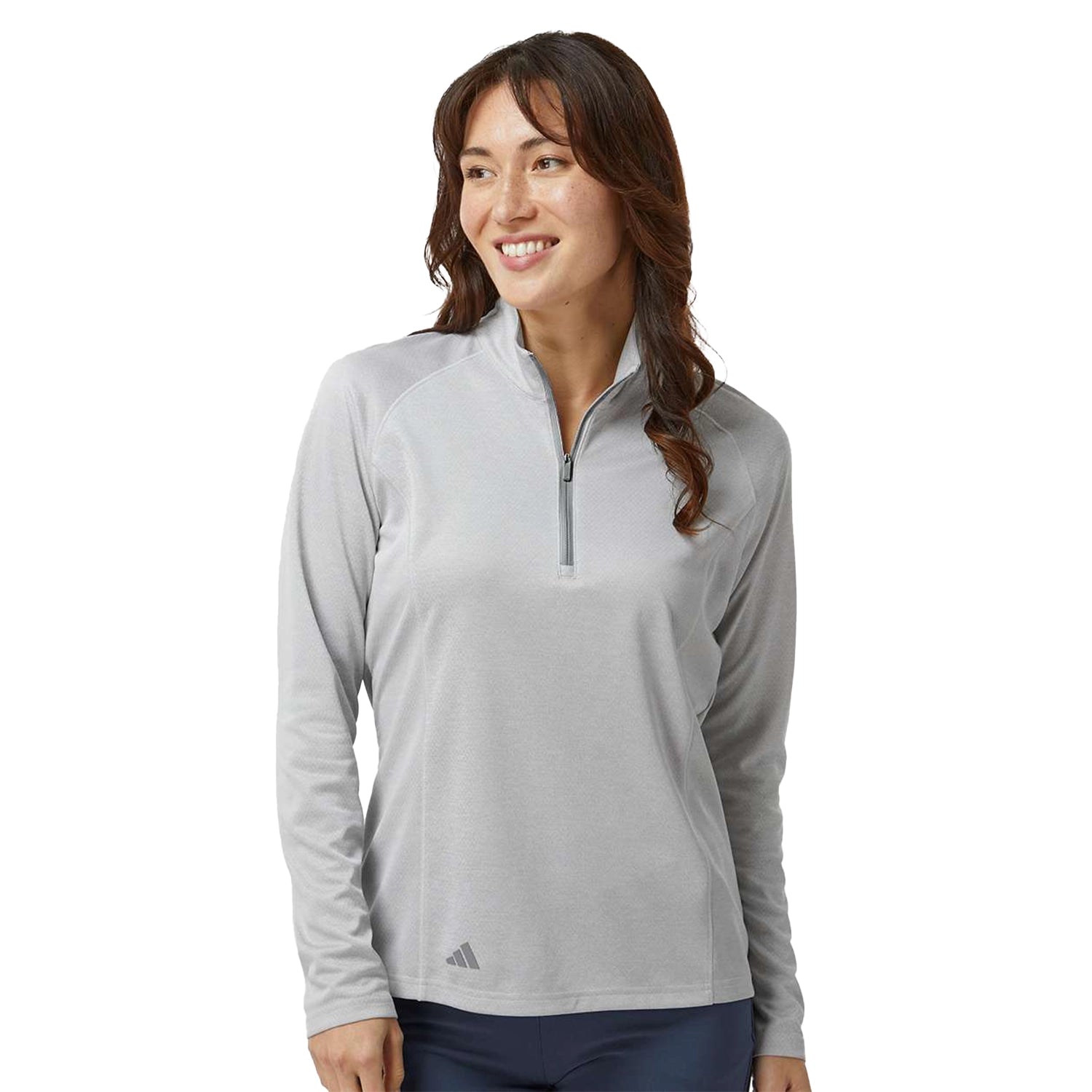 Adidas Women's Space Dyed Quarter-Zip Pullover Embroidered - Grey One Heather