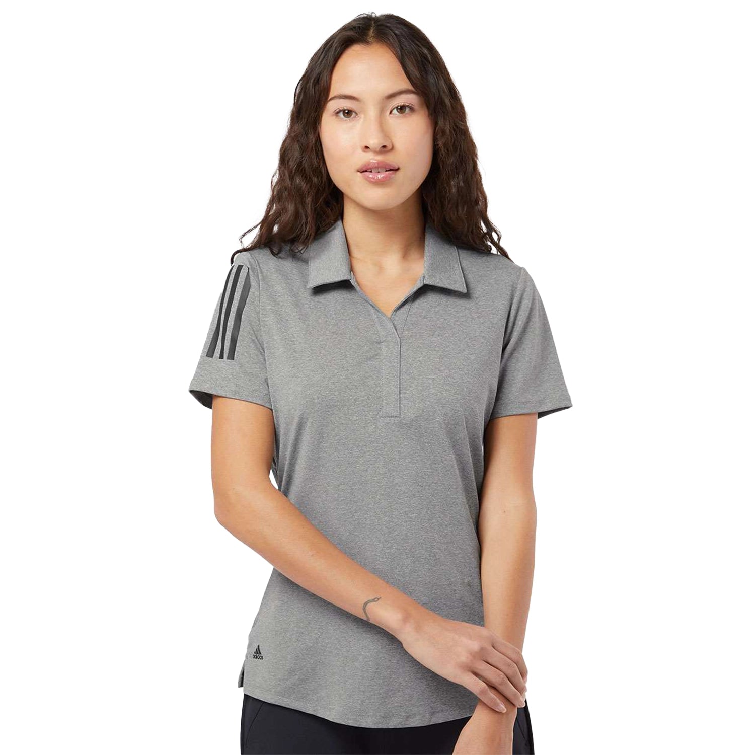 Adidas Women's Floating 3-Stripes Embroidered Polo - Grey Three Heather/Black
