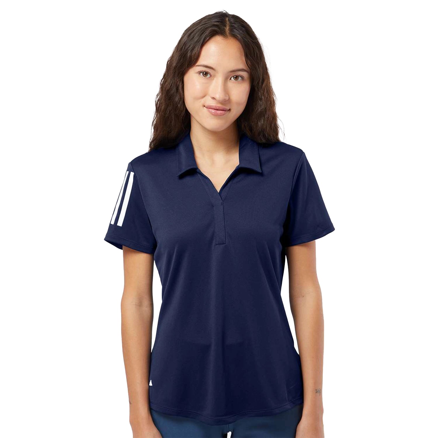 Adidas Women's Floating 3-Stripes Embroidered Polo - Team Navy Blue/White