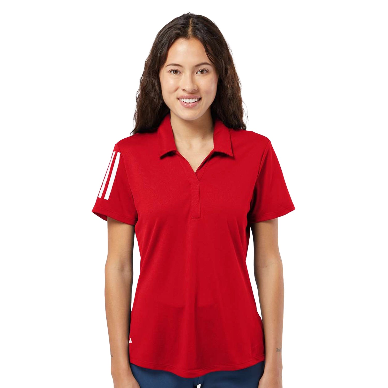 Adidas Women's Floating 3-Stripes Embroidered Polo - Team Power Red/White