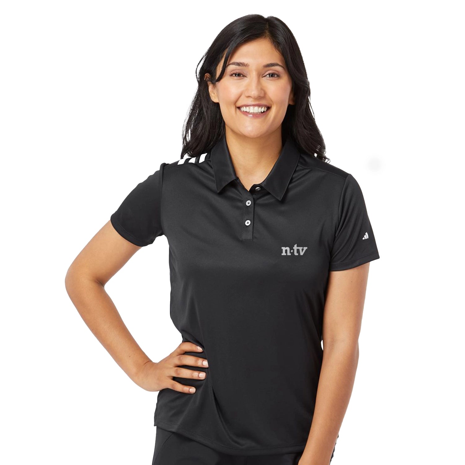 Adidas Women's 3-Stripes Shoulder Embroidered Polo - Black/White