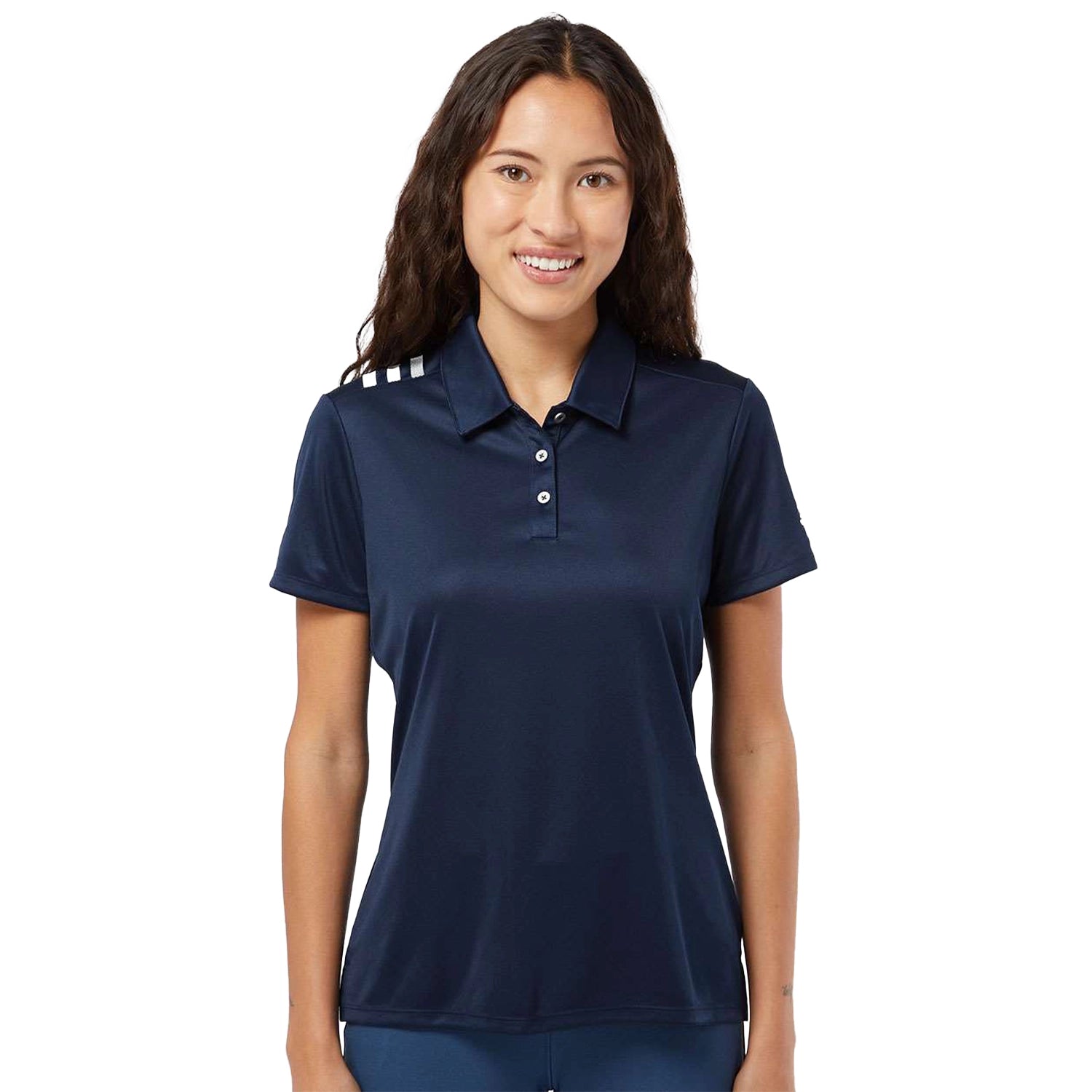 Adidas Women's 3-Stripes Shoulder Embroidered Polo - Collegiate Navy Blue/White