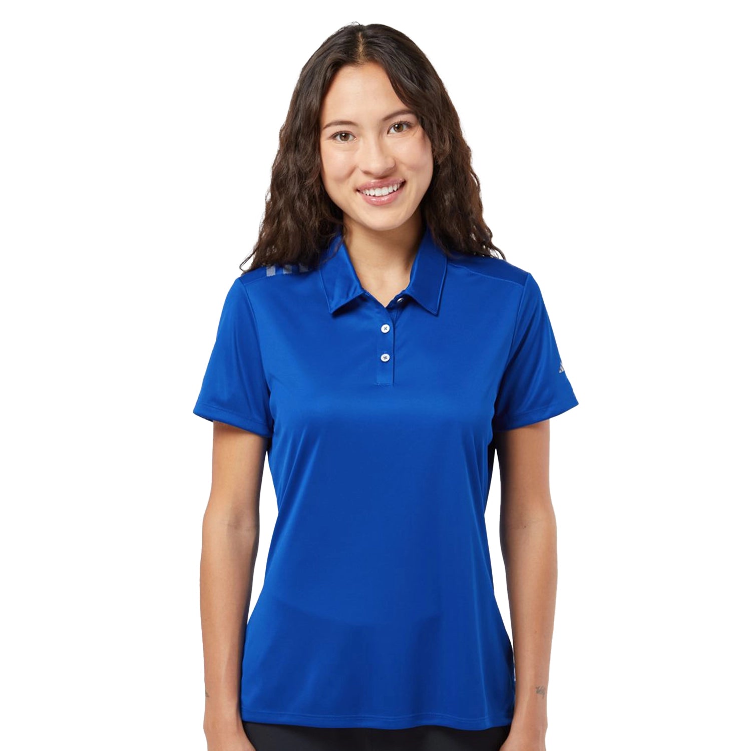 Adidas Women's 3-Stripes Shoulder Embroidered Polo - Collegiate Royal Blue/Grey Three