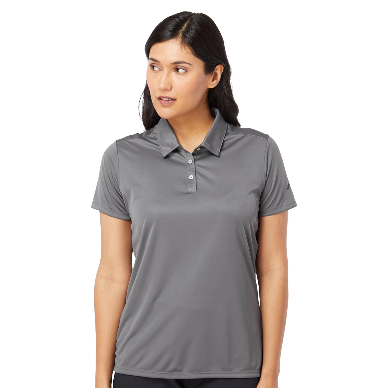 Adidas Women's 3-Stripes Shoulder Embroidered Polo - Grey Five/Black