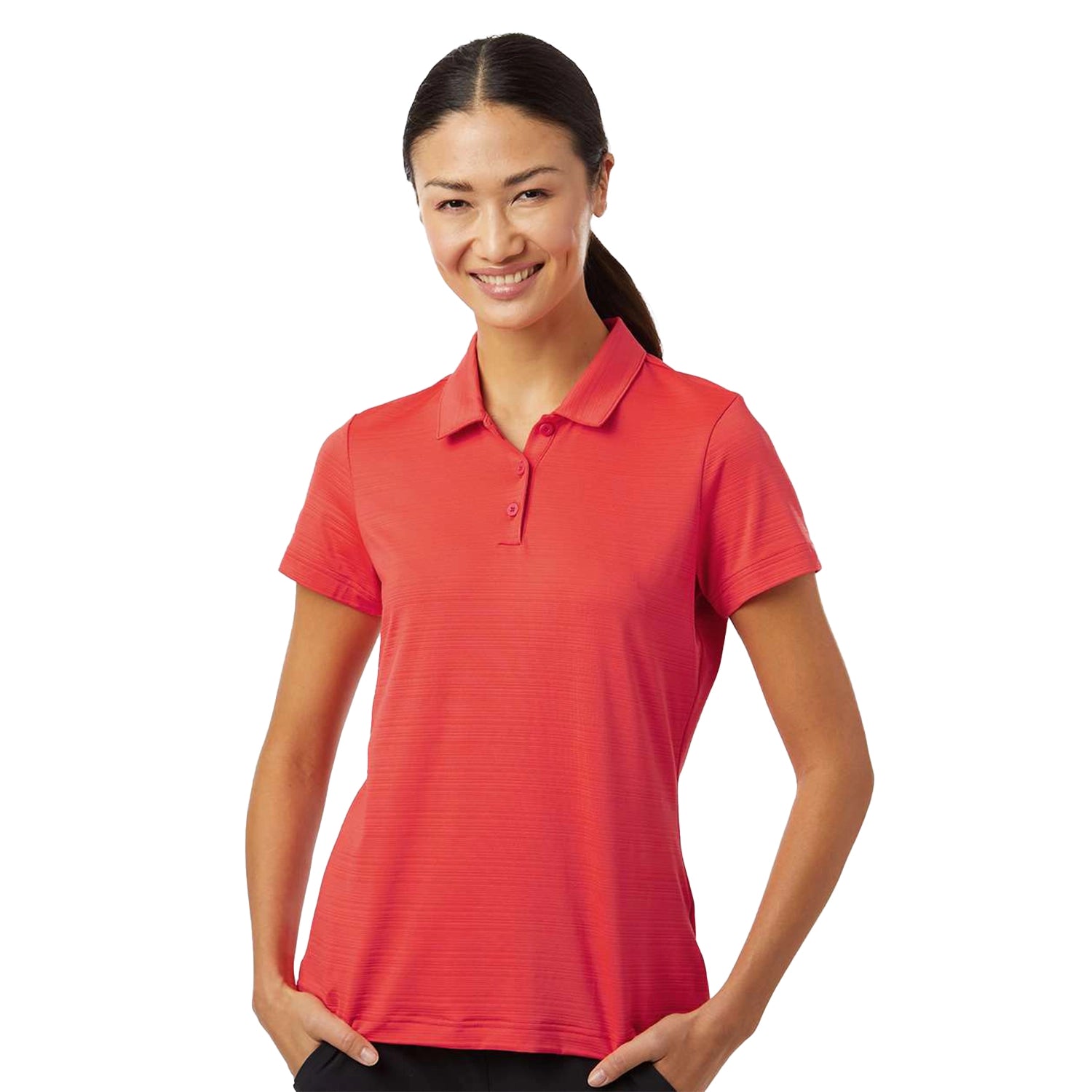 Adidas Women's Textured Stripe Embroidered Polo - Bright Red