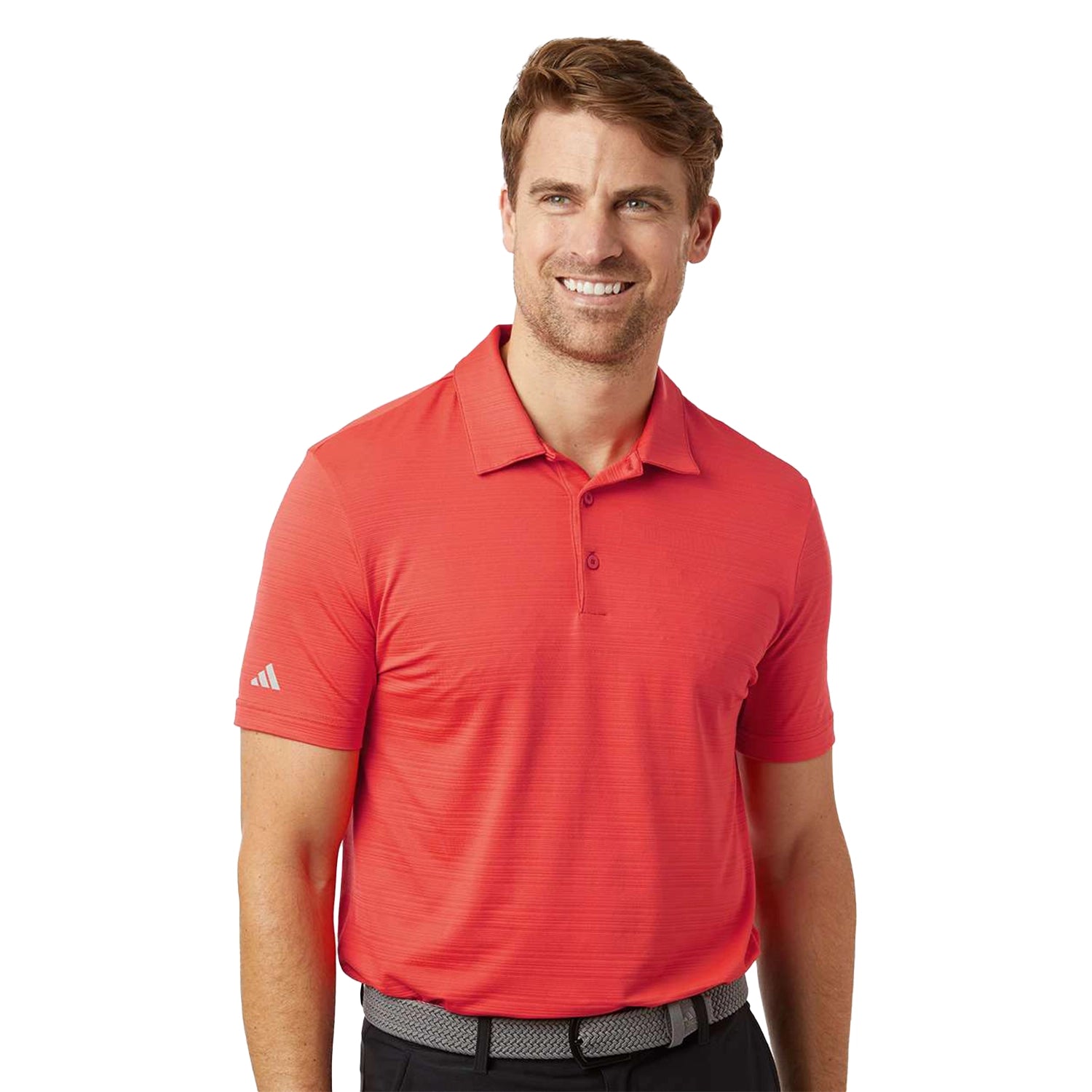 Adidas Textured Stripe Embroidered Polo - Bright Red