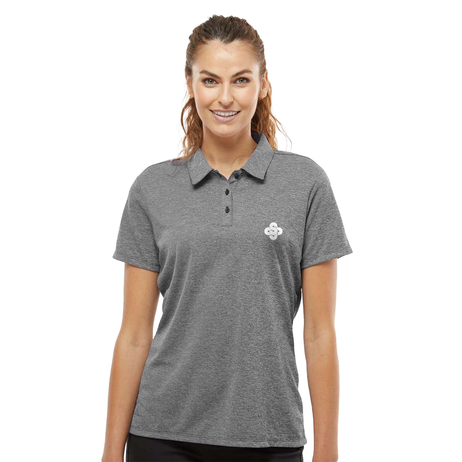 Adidas Women's Heathered Embroidered Polo - Black Melange