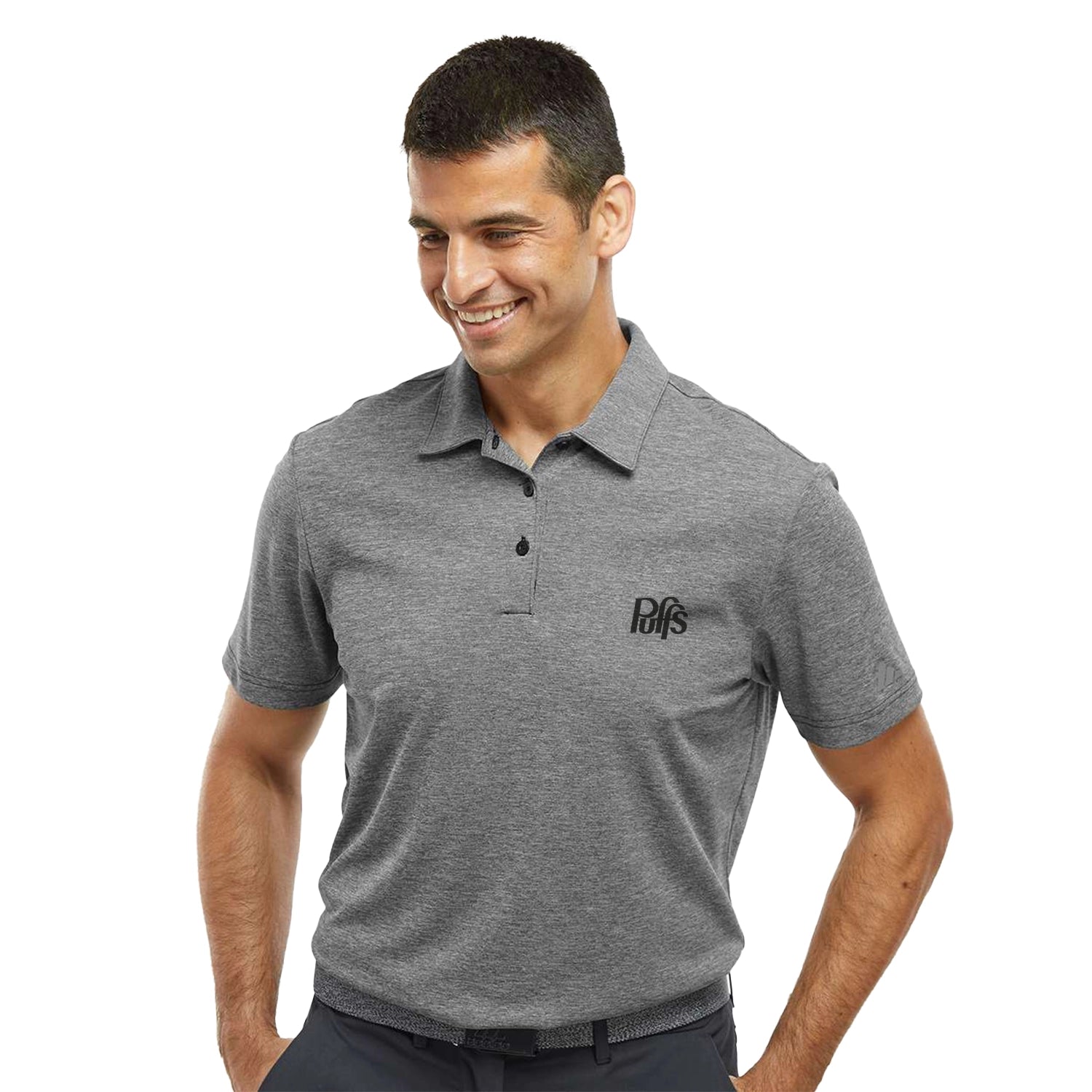 Adidas Heathered Embroidered Polo - Black Melange