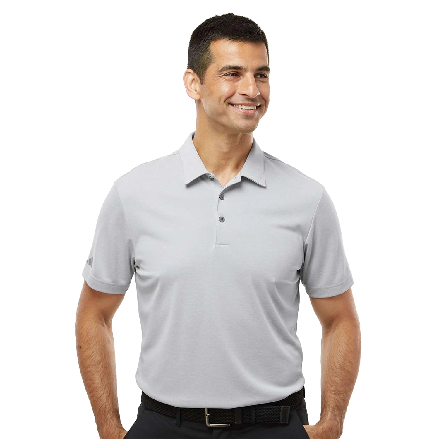 Adidas Heathered Embroidered Polo - Grey Two Melange