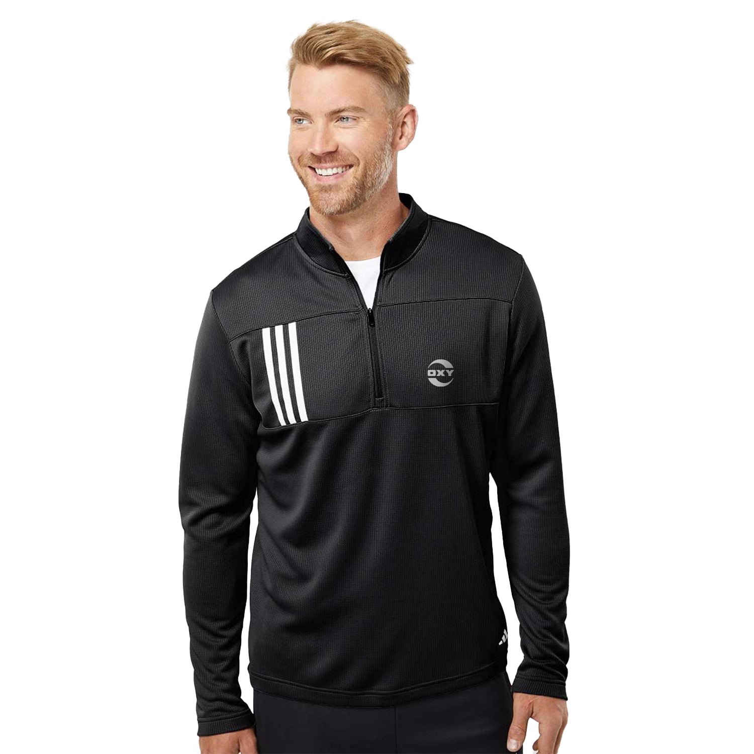 Adidas 3-Stripes Double Knit Quarter-Zip Pullover Embroidered - Black/Grey Two