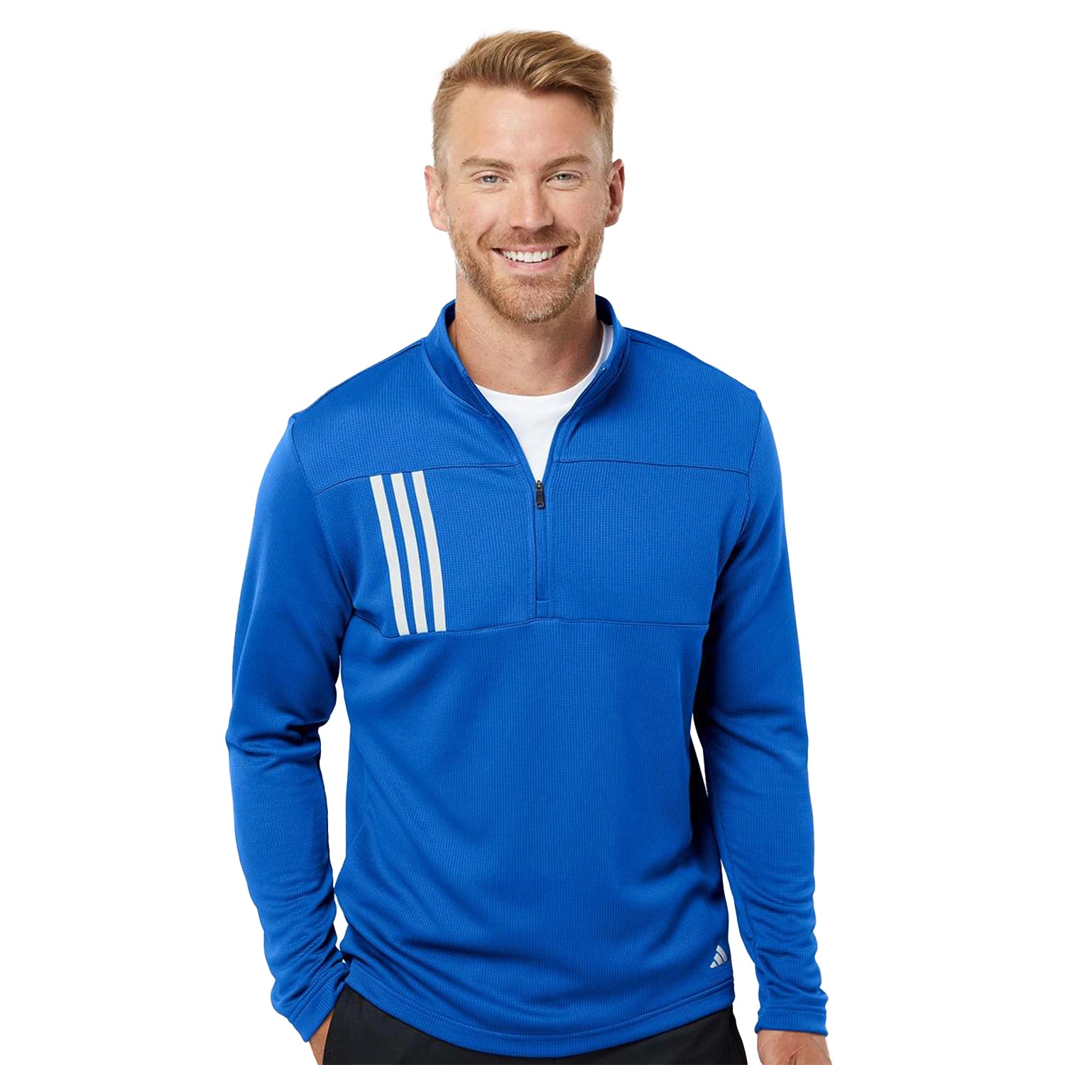 Adidas 3-Stripes Double Knit Quarter-Zip Pullover Embroidered - Team Royal Blue/Grey Two