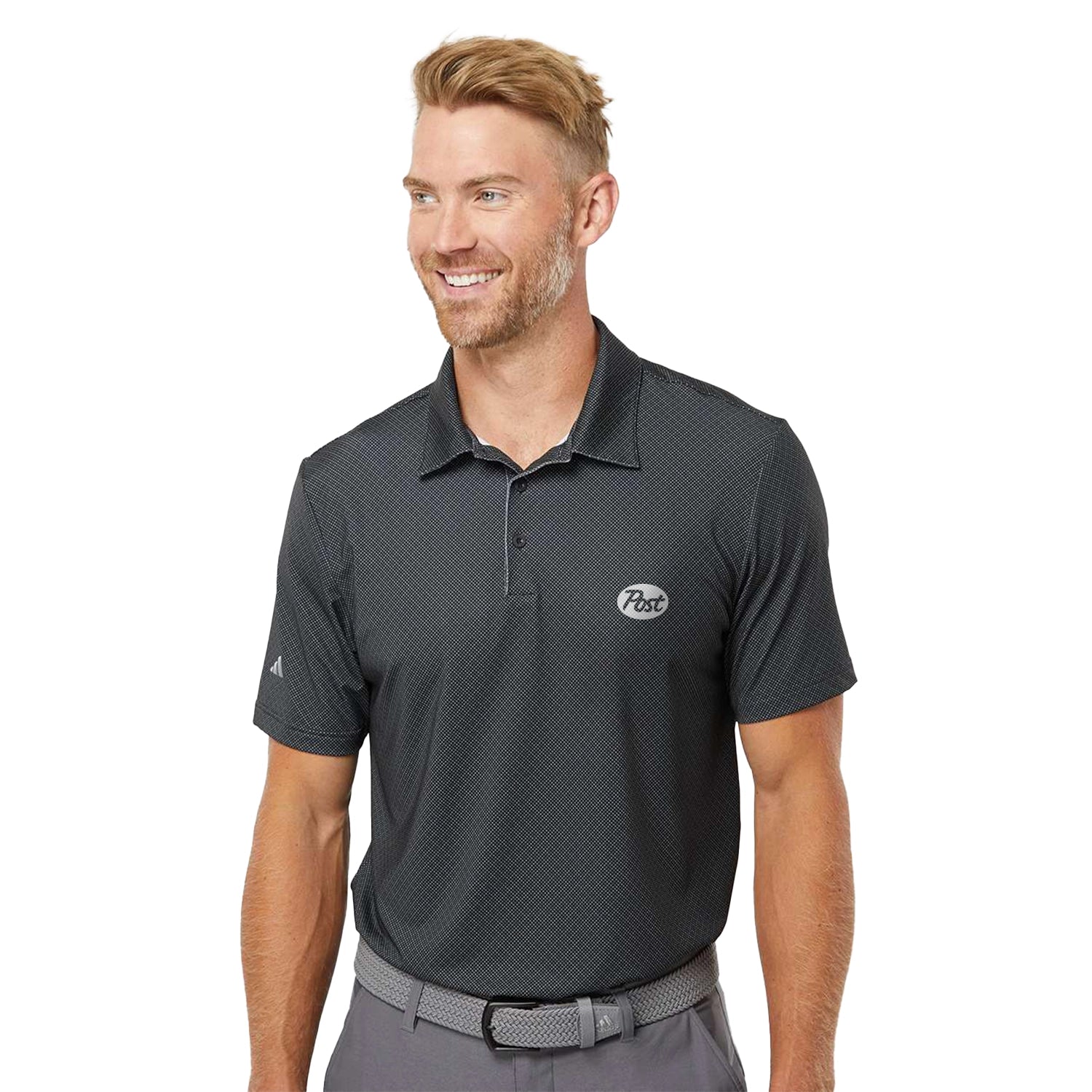 Adidas Diamond Dot Print Embroidered Polo - Navy Blue/White/Grey Three